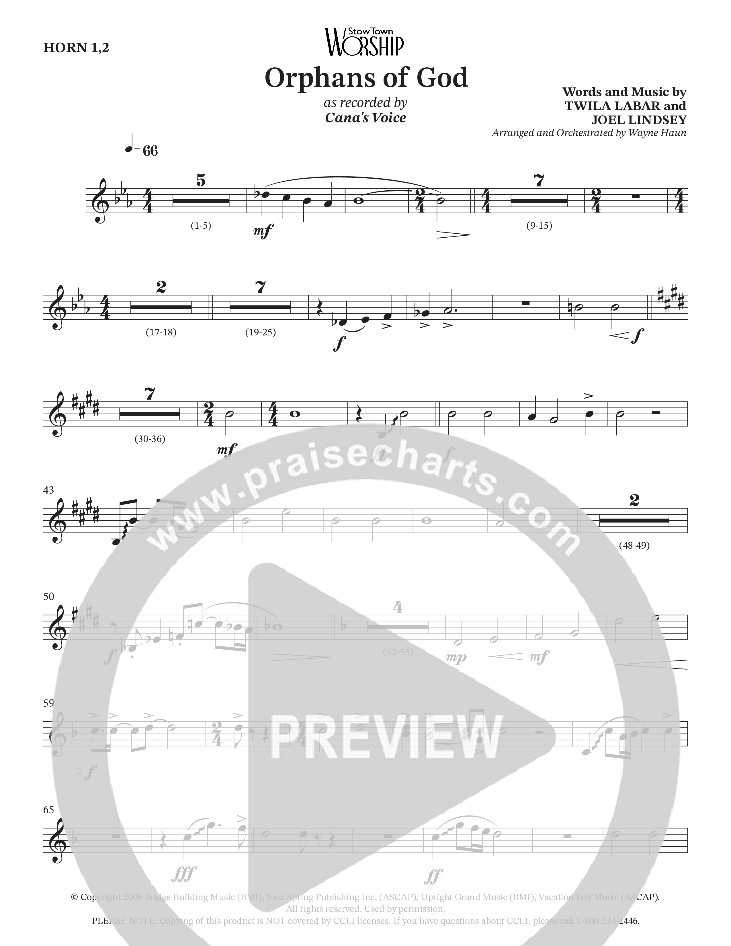 Orphans Of God (Choral Anthem SATB) French Horn 1/2 (Cana's Voice / Arr. Wayne Haun)