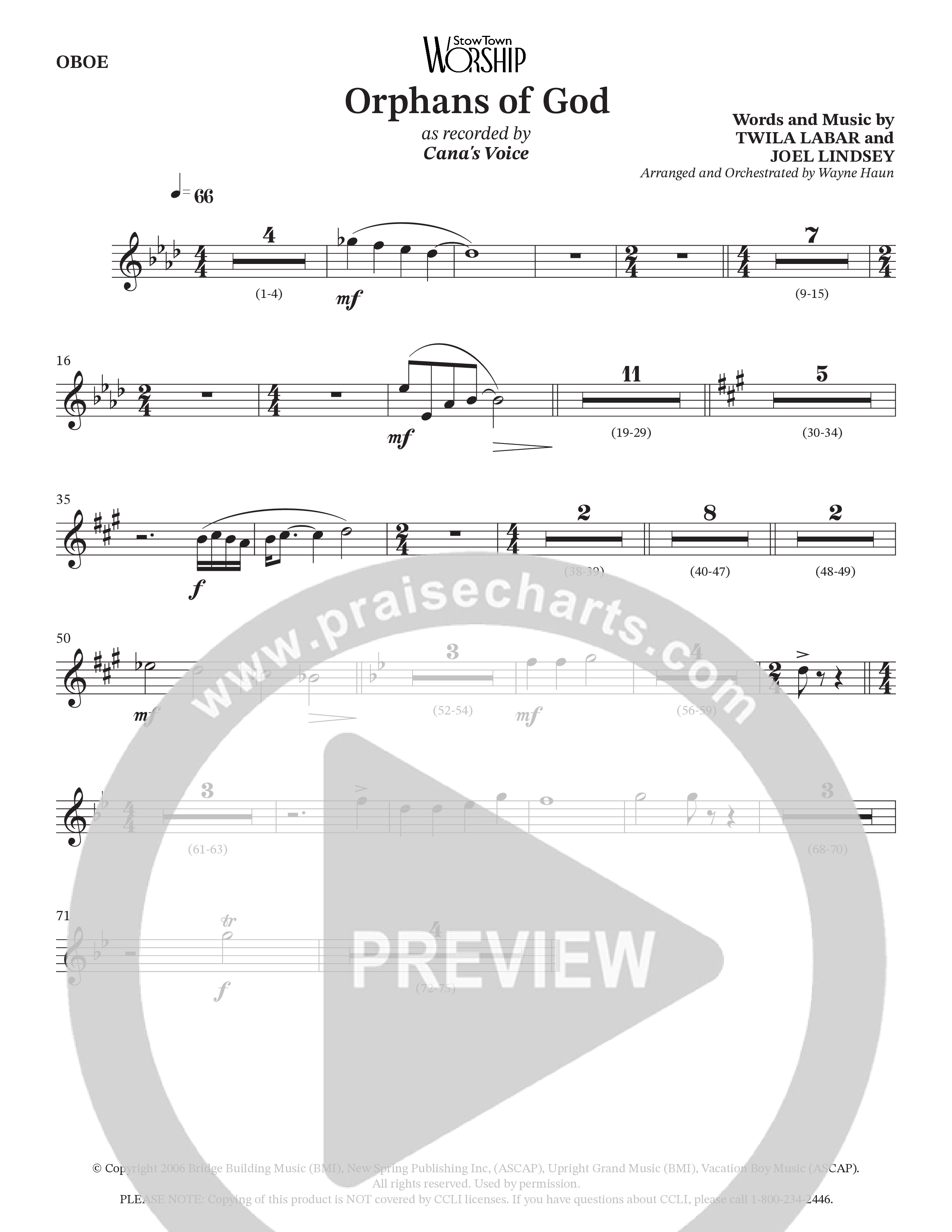 Orphans Of God (Choral Anthem SATB) Oboe (Cana's Voice / Arr. Wayne Haun)