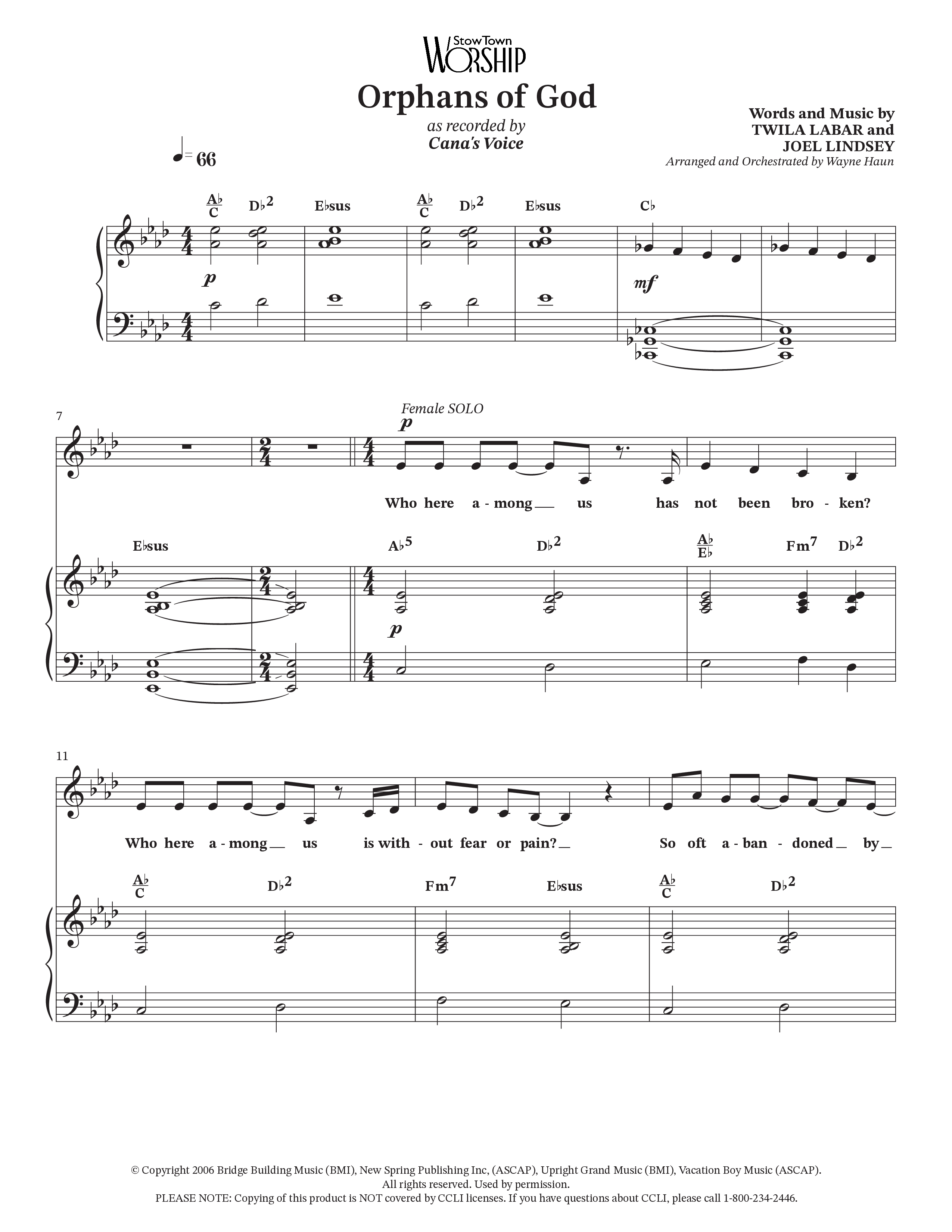 Orphans Of God (Choral Anthem SATB) Piano/Vocal Pack (Cana's Voice / Arr. Wayne Haun)