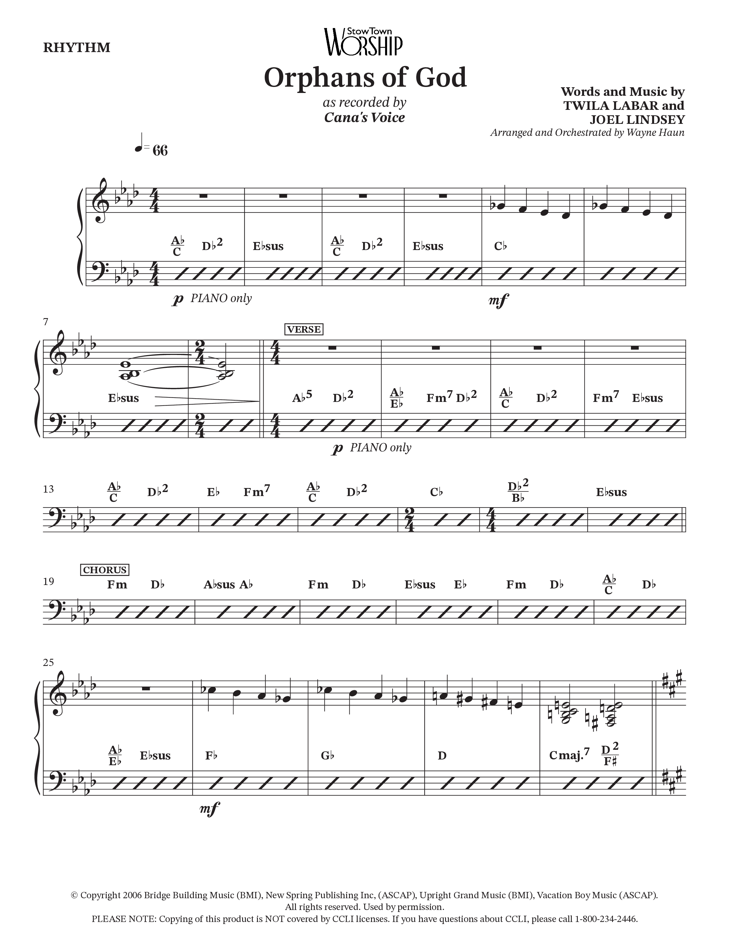 Orphans Of God (Choral Anthem SATB) Rhythm Chart (Cana's Voice / Arr. Wayne Haun)