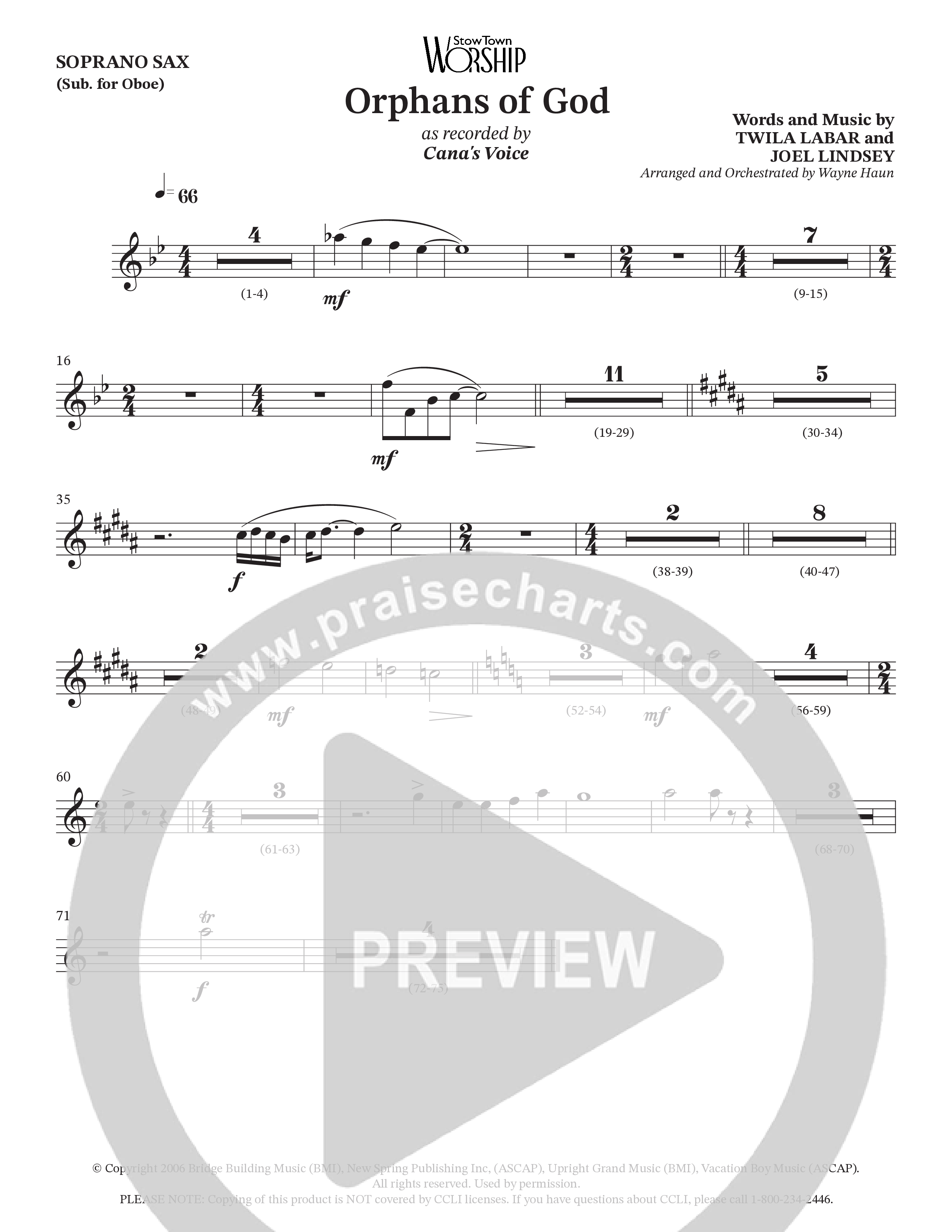 Orphans Of God (Choral Anthem SATB) Soprano Sax (Cana's Voice / Arr. Wayne Haun)