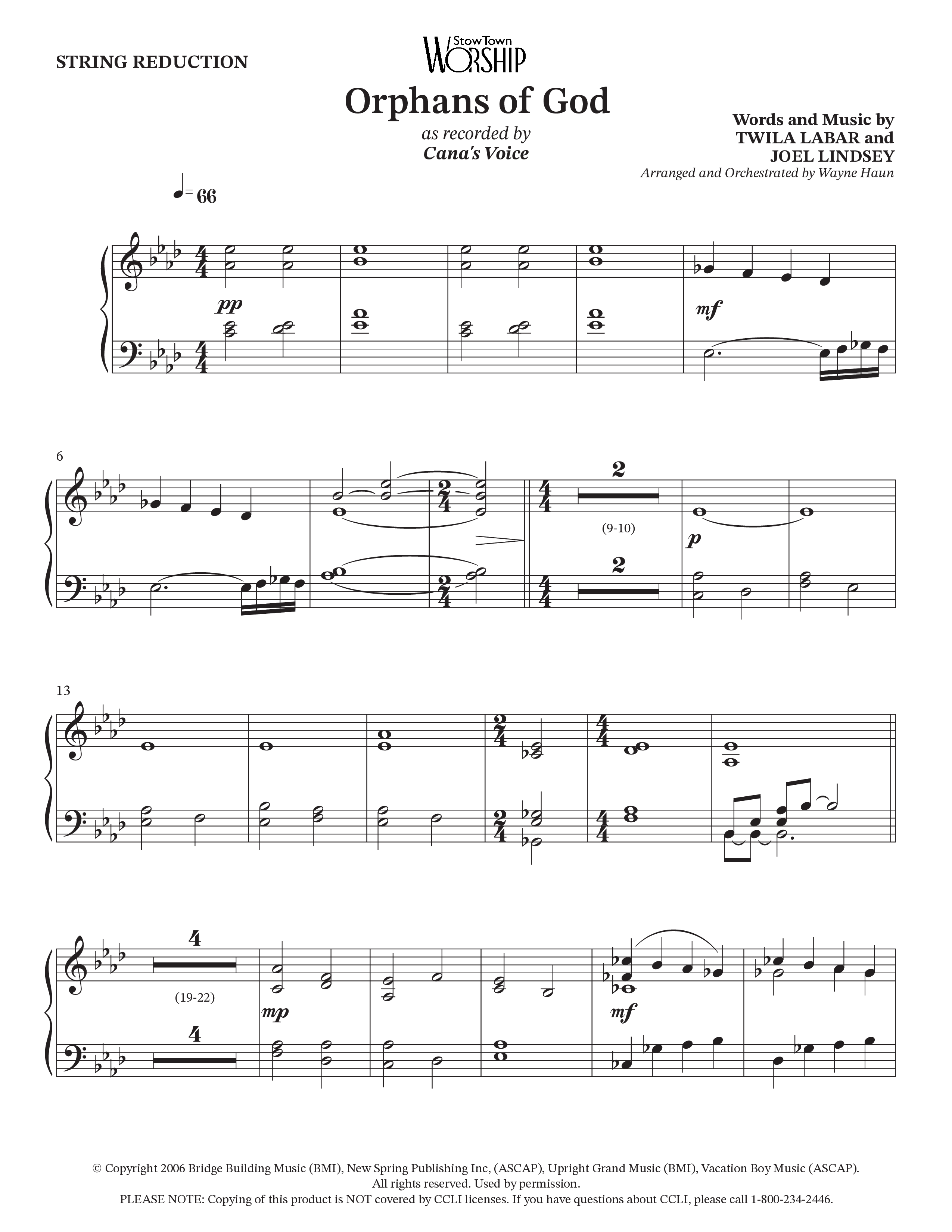 Orphans Of God (Choral Anthem SATB) String Reduction (Cana's Voice / Arr. Wayne Haun)
