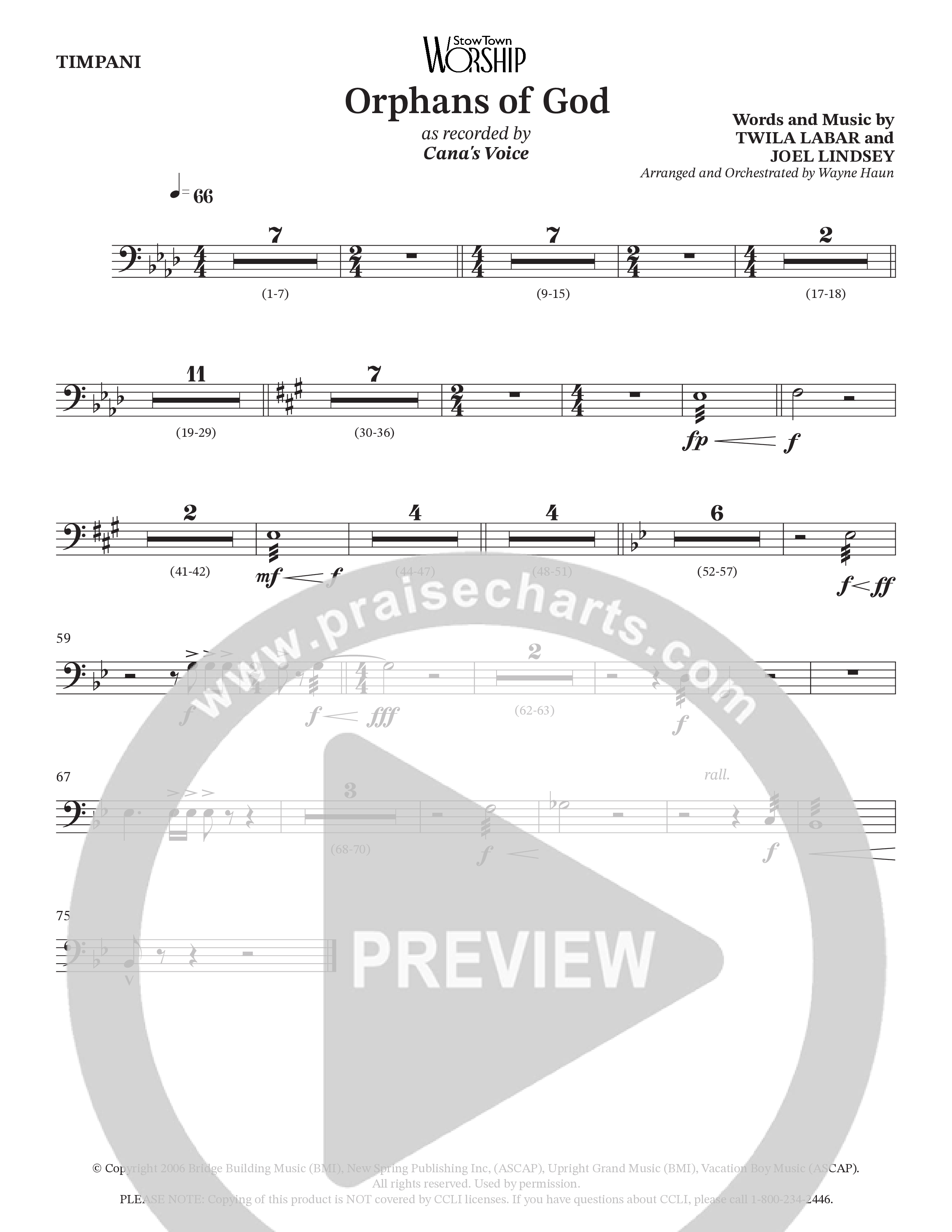 Orphans Of God (Choral Anthem SATB) Timpani (Cana's Voice / Arr. Wayne Haun)
