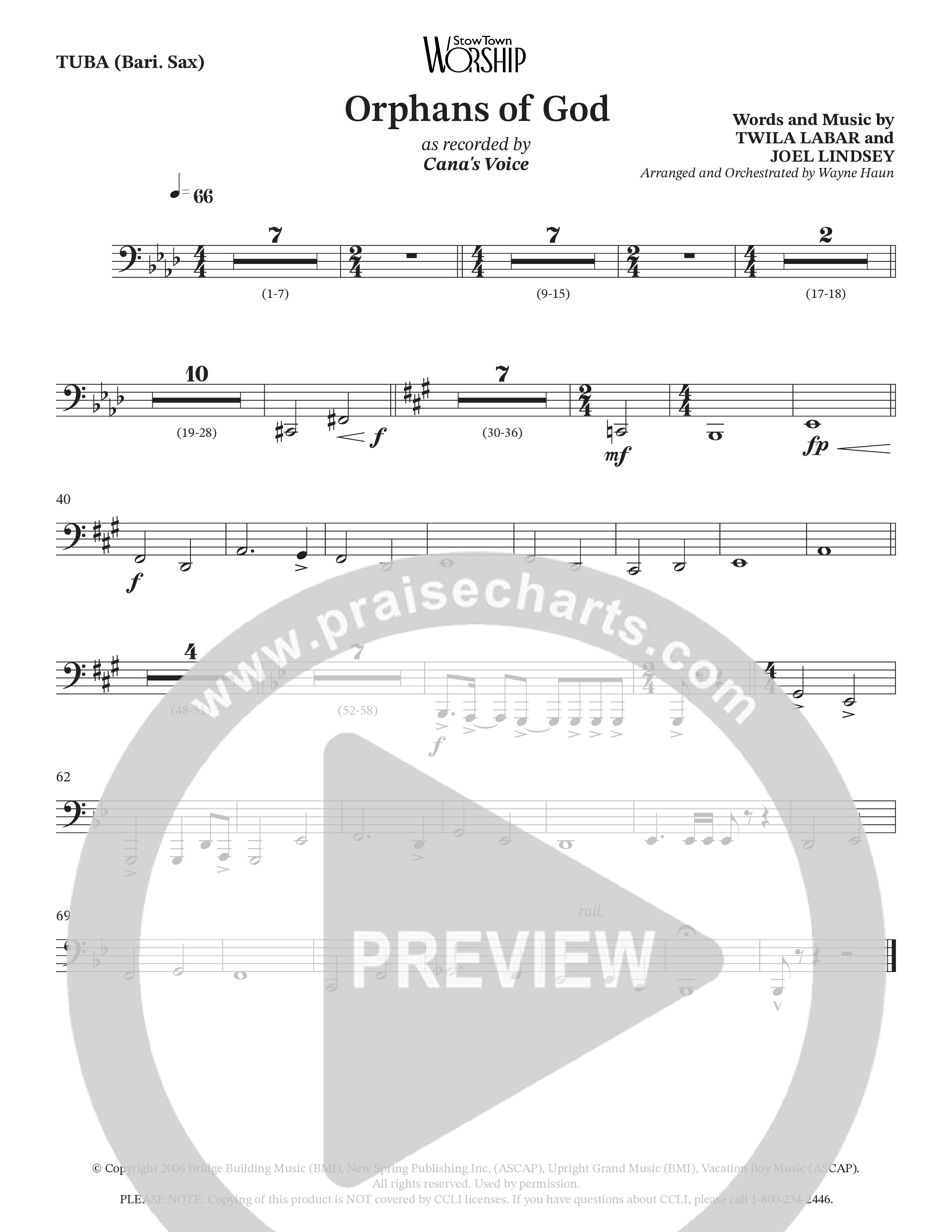 Orphans Of God (Choral Anthem SATB) Tuba (Cana's Voice / Arr. Wayne Haun)