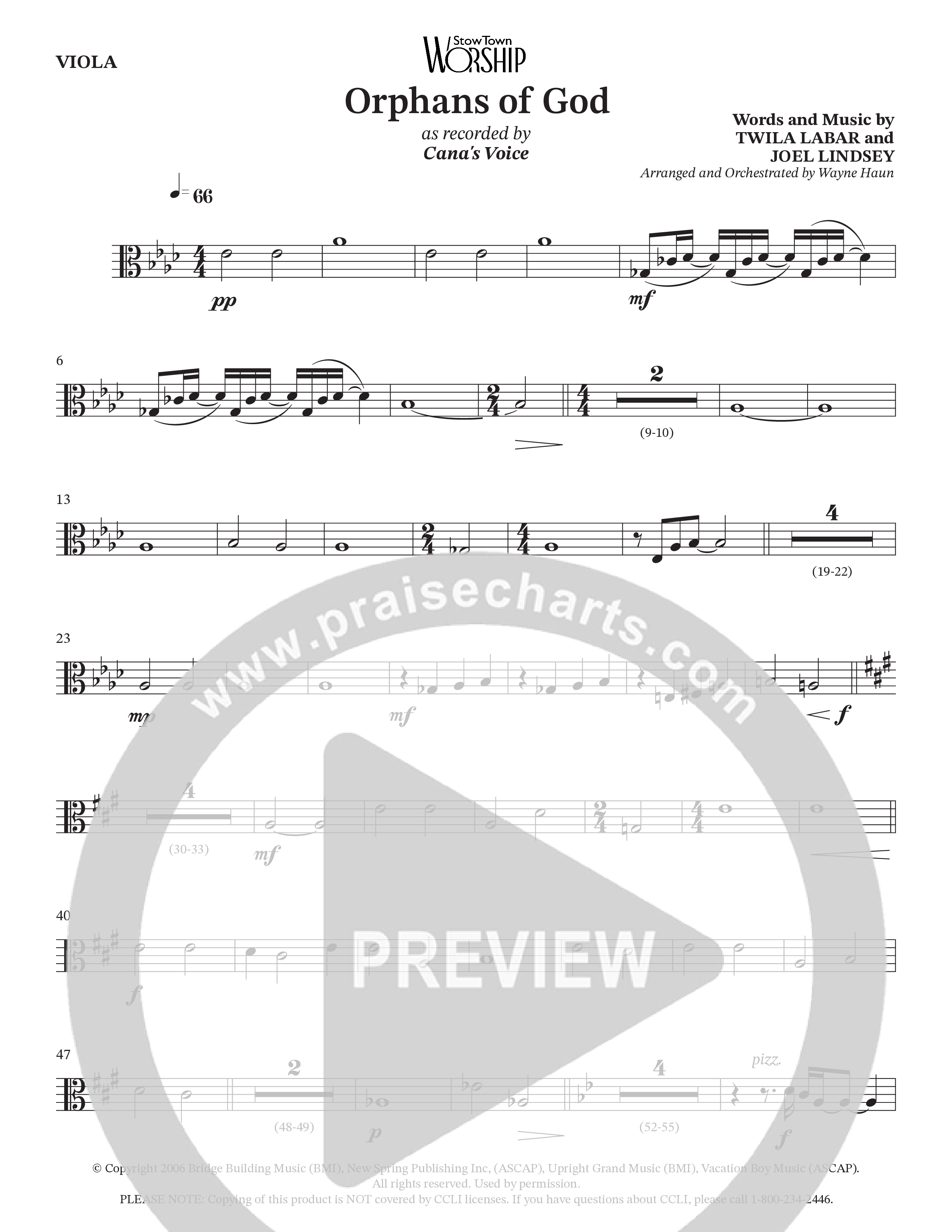 Orphans Of God (Choral Anthem SATB) Viola (Cana's Voice / Arr. Wayne Haun)