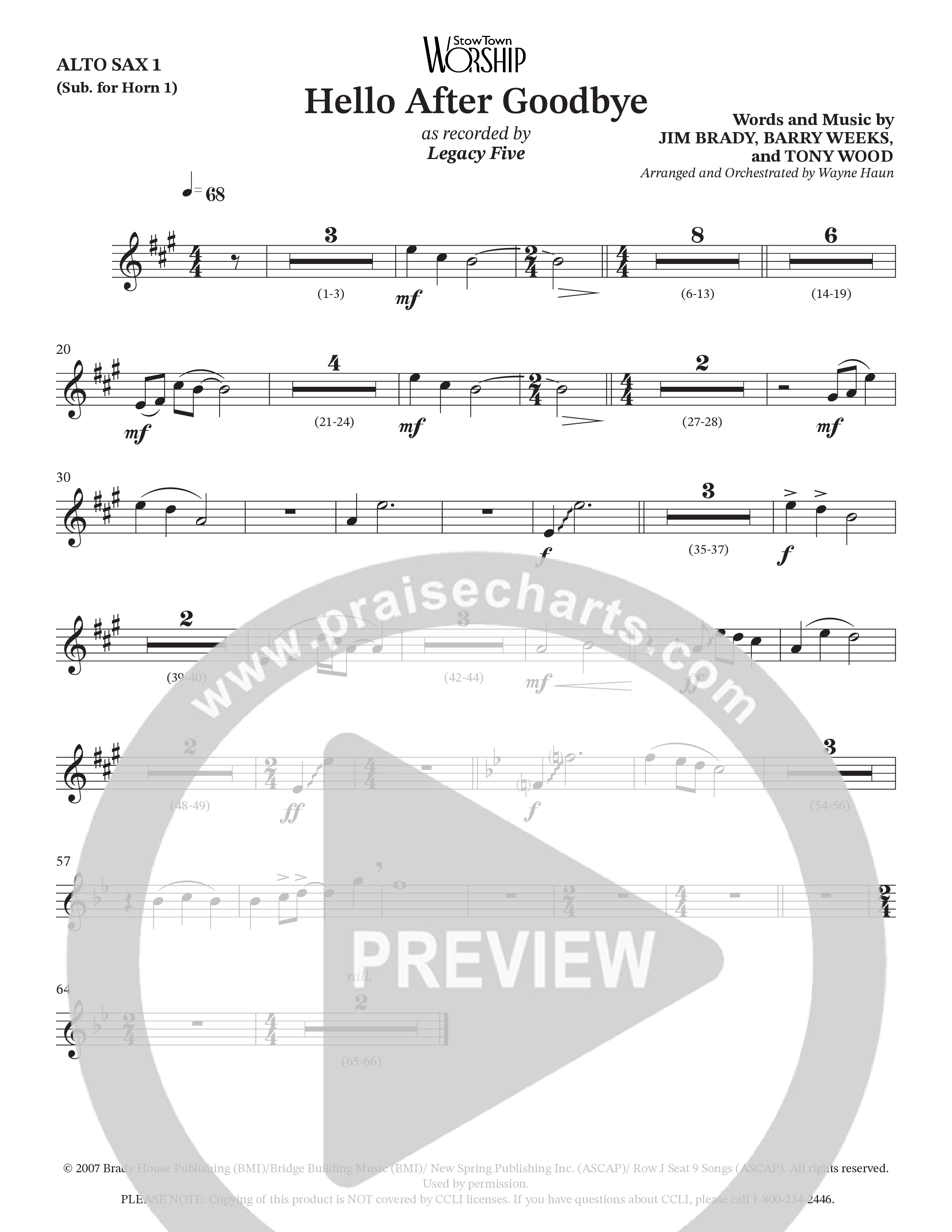 Hello After Goodbye (Choral Anthem SATB) Alto Sax (Legacy Five / Arr. Wayne Haun)