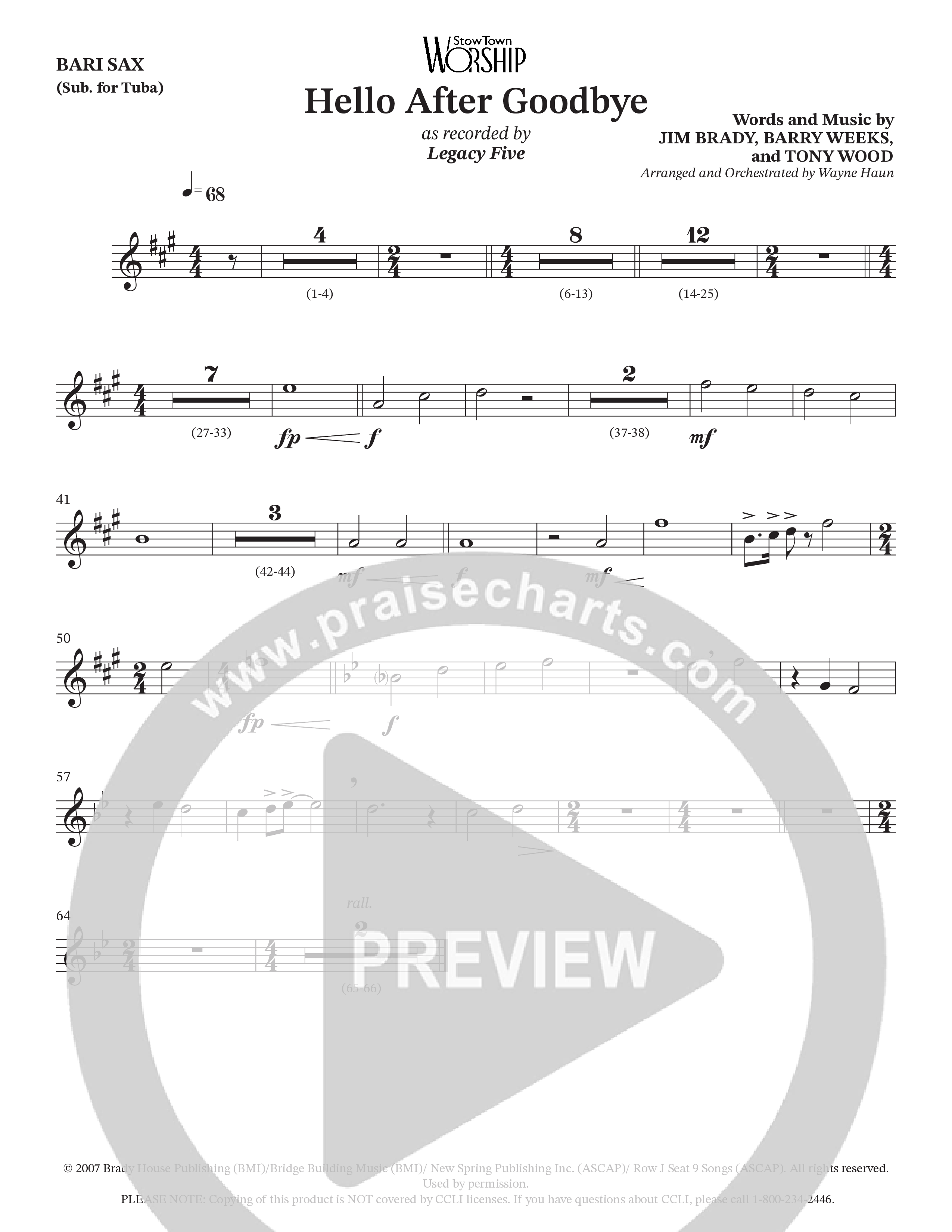 Hello After Goodbye (Choral Anthem SATB) Bari Sax (Legacy Five / Arr. Wayne Haun)