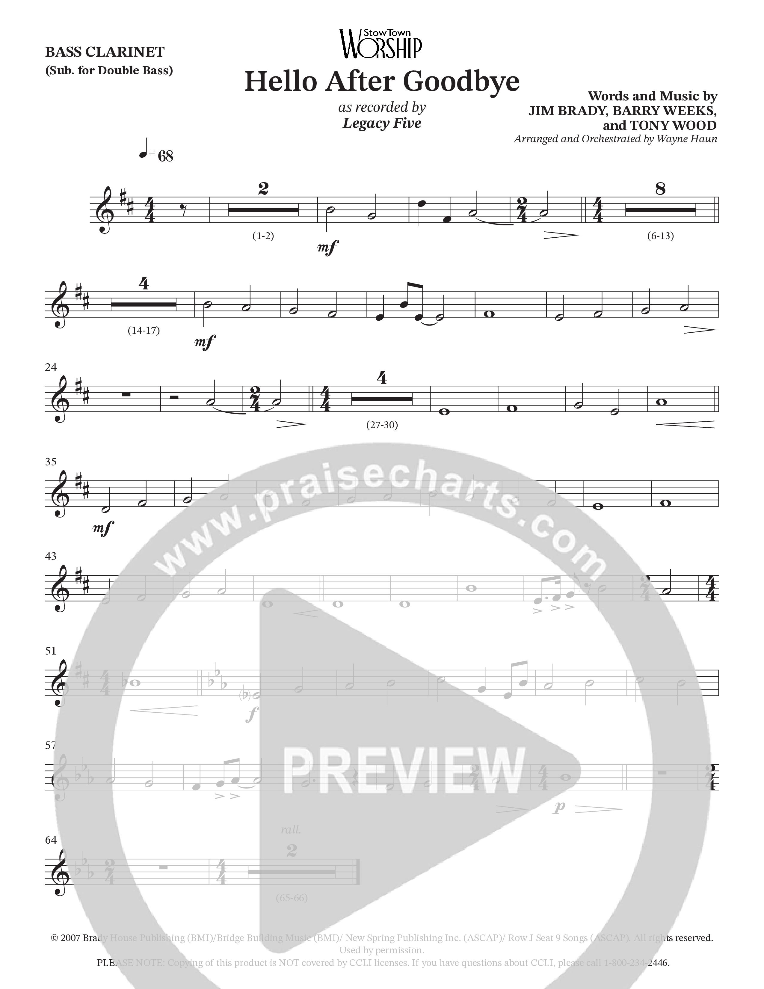 Hello After Goodbye (Choral Anthem SATB) Bass Clarinet (Legacy Five / Arr. Wayne Haun)