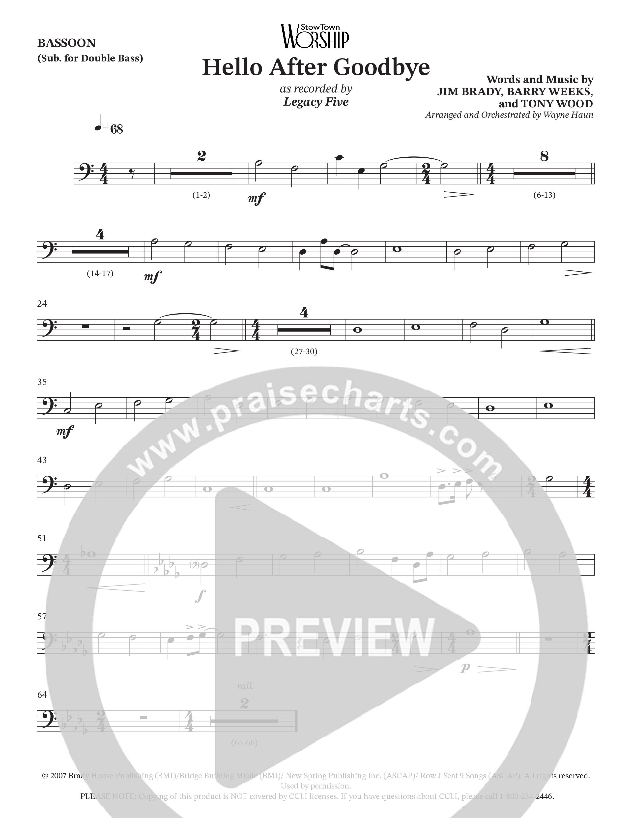 Hello After Goodbye (Choral Anthem SATB) Bassoon (Legacy Five / Arr. Wayne Haun)