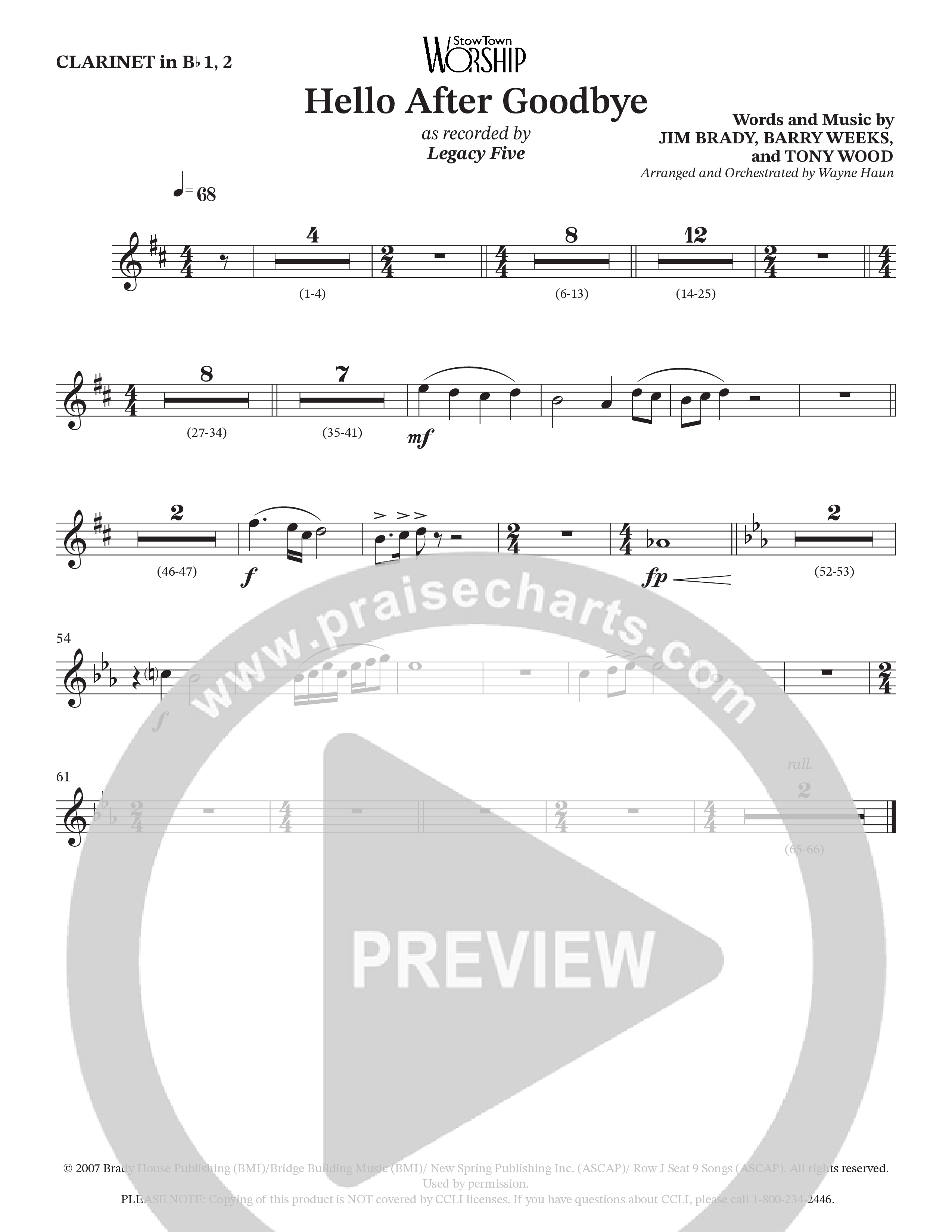 Hello After Goodbye (Choral Anthem SATB) Clarinet (Legacy Five / Arr. Wayne Haun)