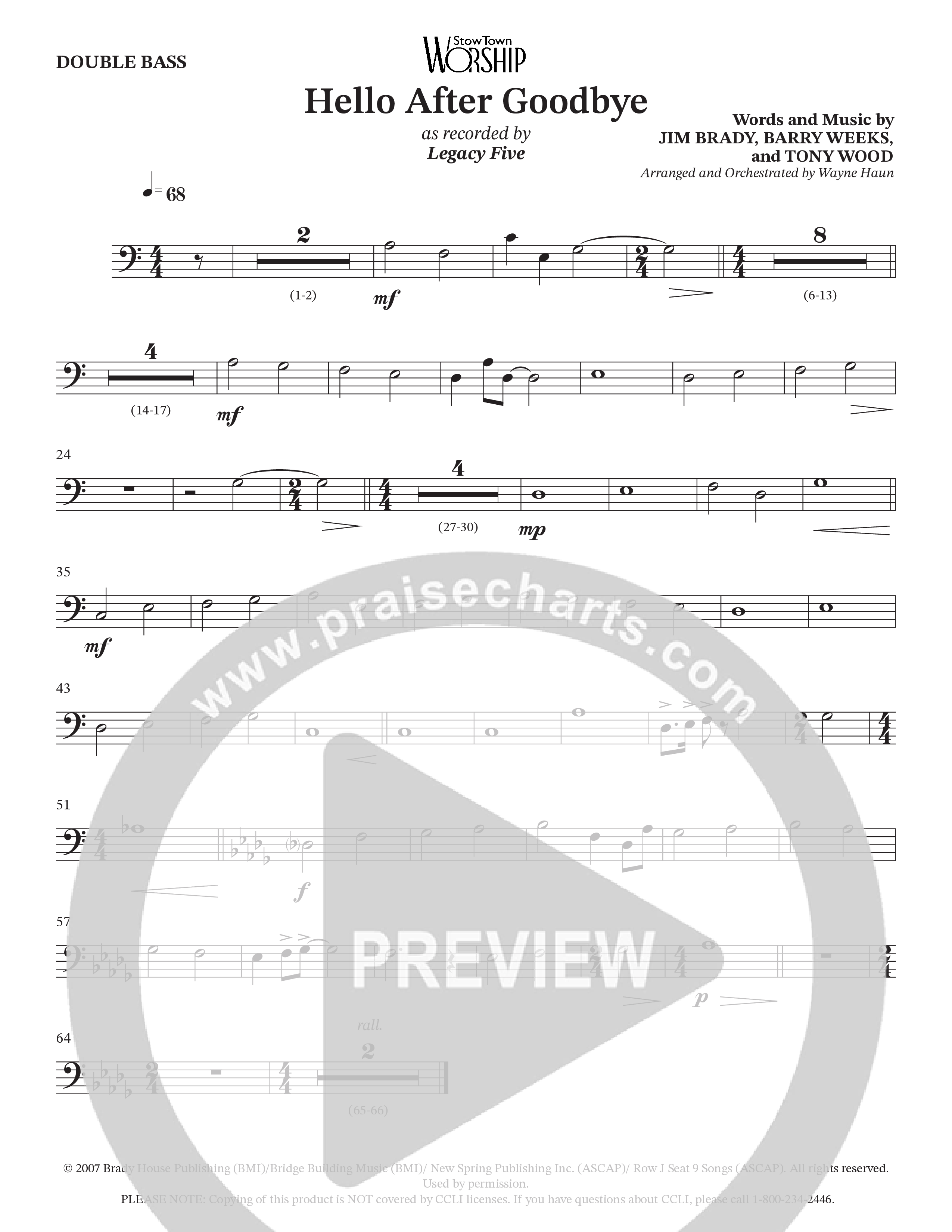 Hello After Goodbye (Choral Anthem SATB) Double Bass (Legacy Five / Arr. Wayne Haun)