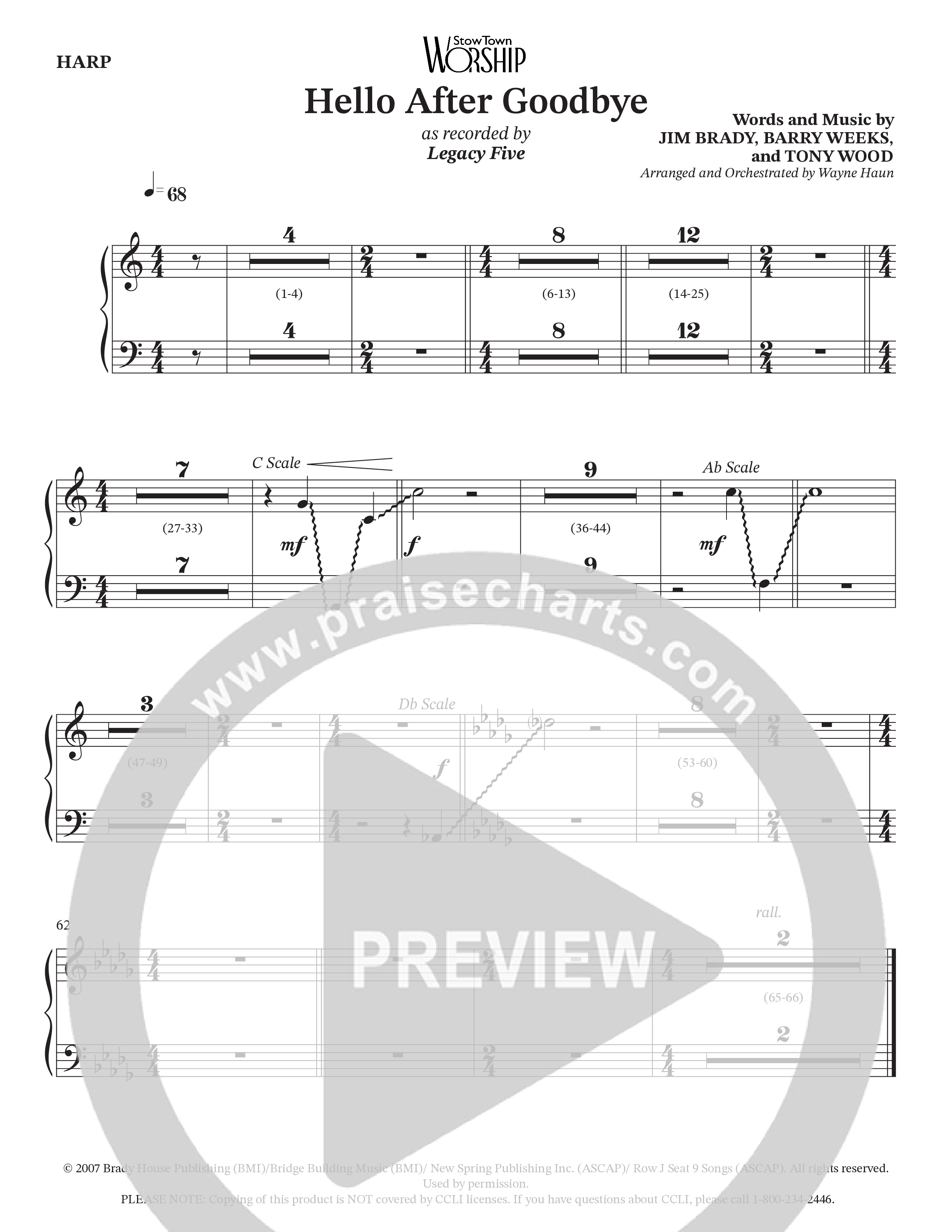 Hello After Goodbye (Choral Anthem SATB) Harp (Legacy Five / Arr. Wayne Haun)