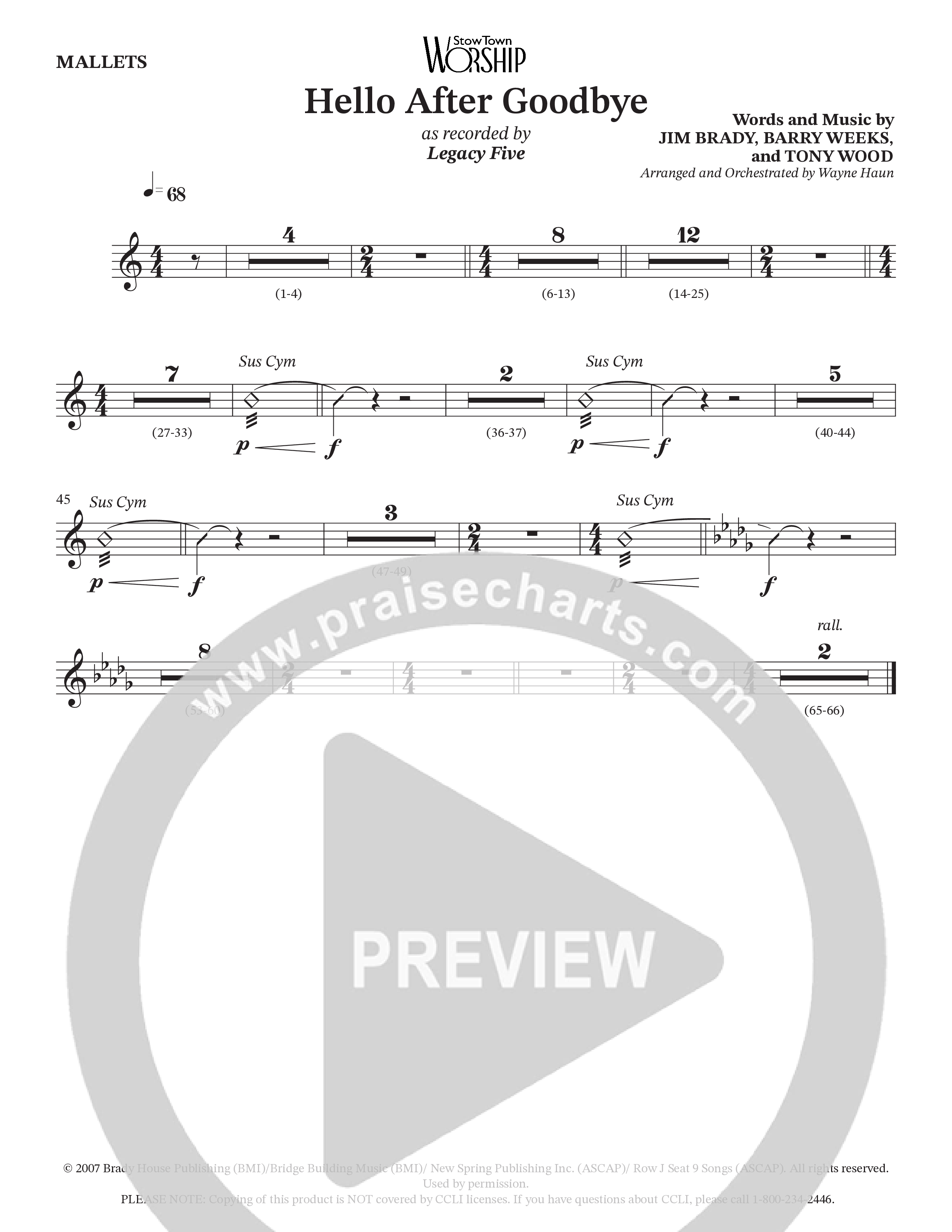Hello After Goodbye (Choral Anthem SATB) Mallets (Legacy Five / Arr. Wayne Haun)
