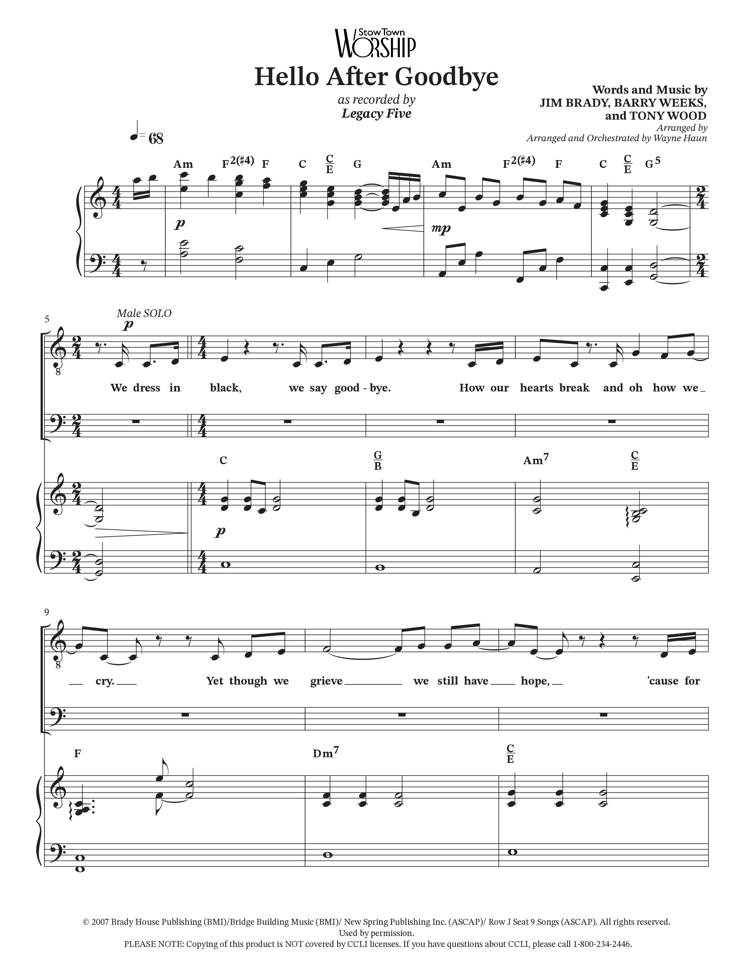 Hello After Goodbye (Choral Anthem SATB) Piano/Vocal Pack (Legacy Five / Arr. Wayne Haun)