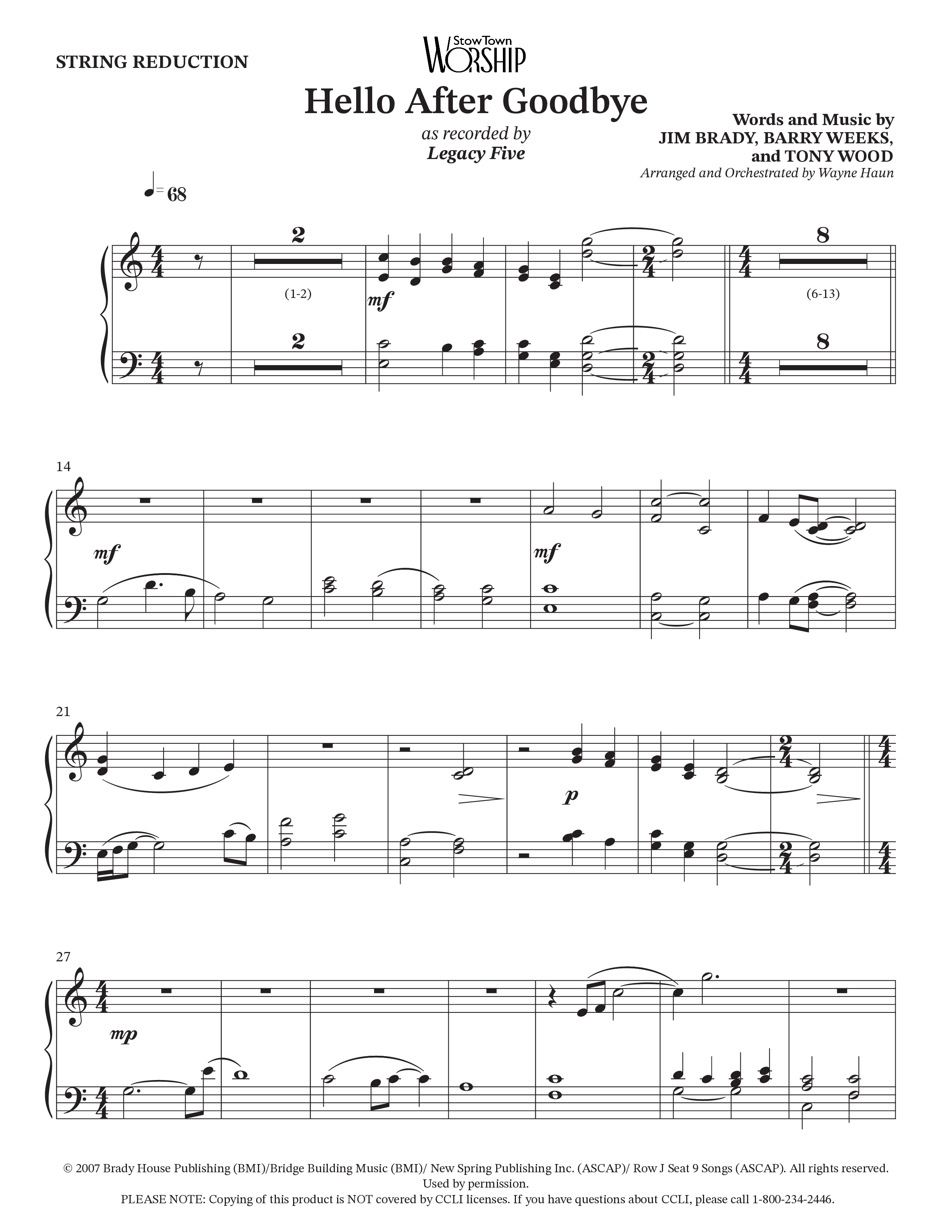 Hello After Goodbye (Choral Anthem SATB) String Reduction (Legacy Five / Arr. Wayne Haun)