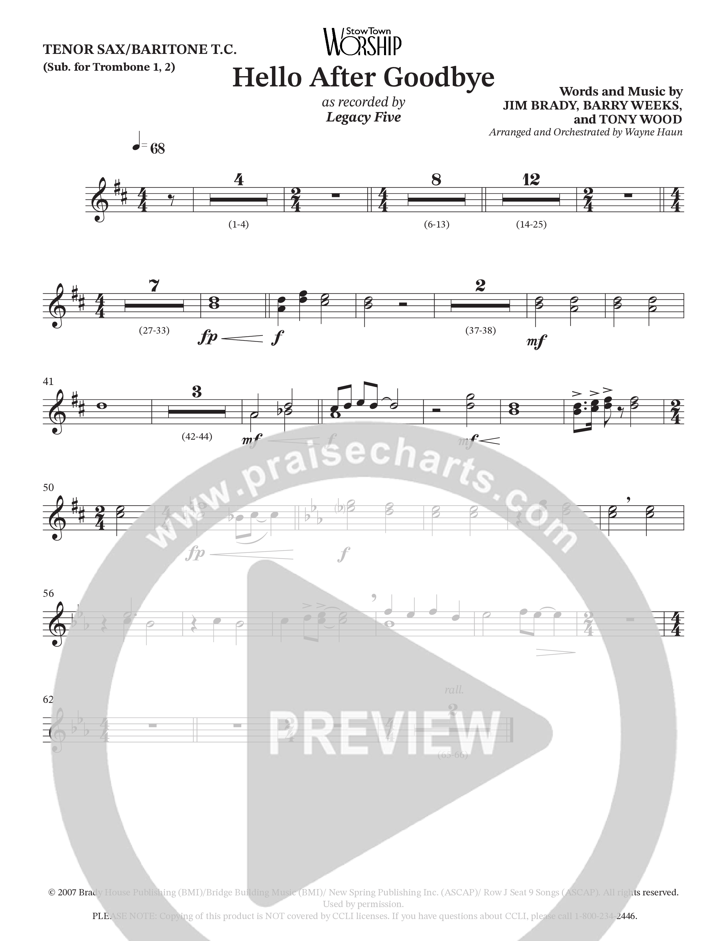 Hello After Goodbye (Choral Anthem SATB) Tenor Sax/Baritone T.C. (Legacy Five / Arr. Wayne Haun)