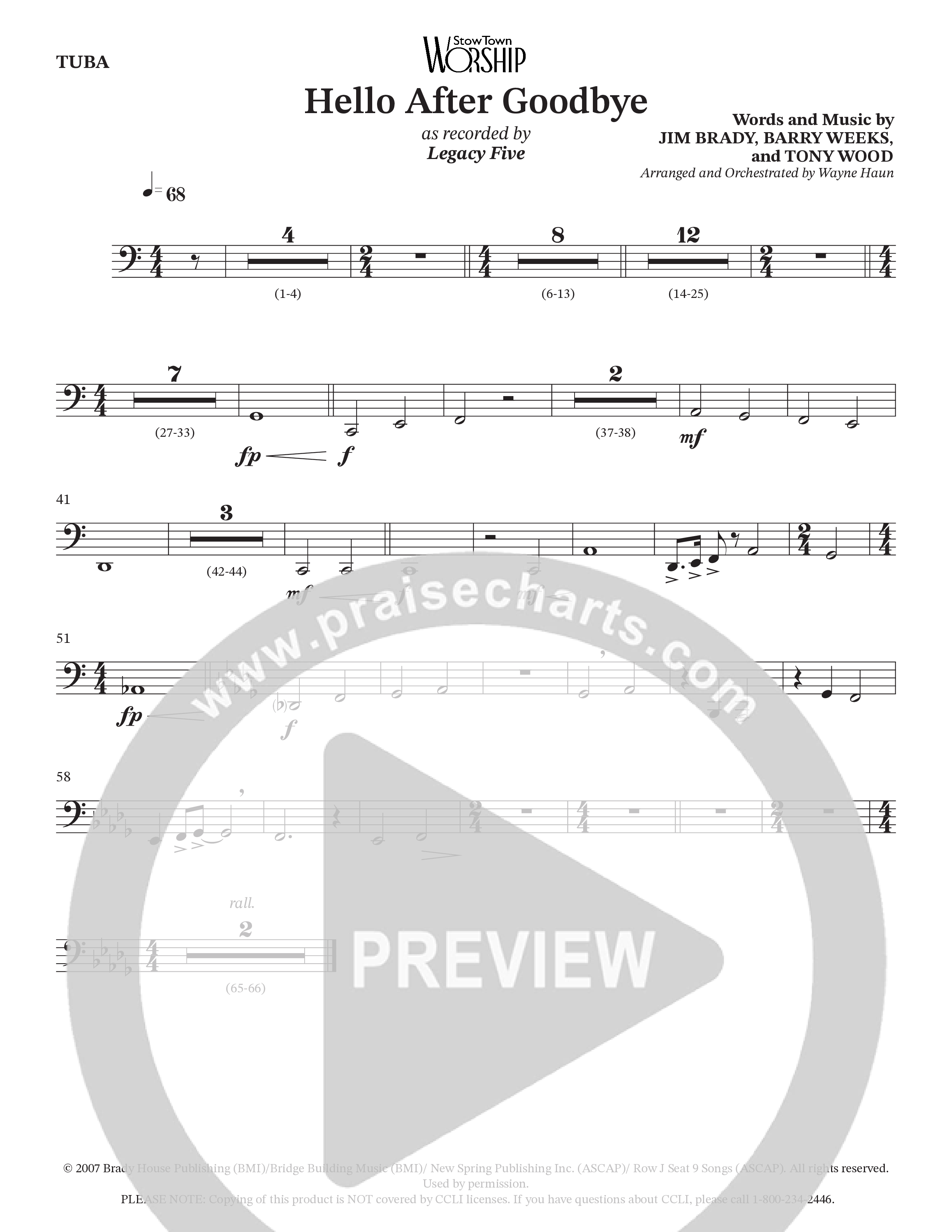 Hello After Goodbye (Choral Anthem SATB) Tuba (Legacy Five / Arr. Wayne Haun)
