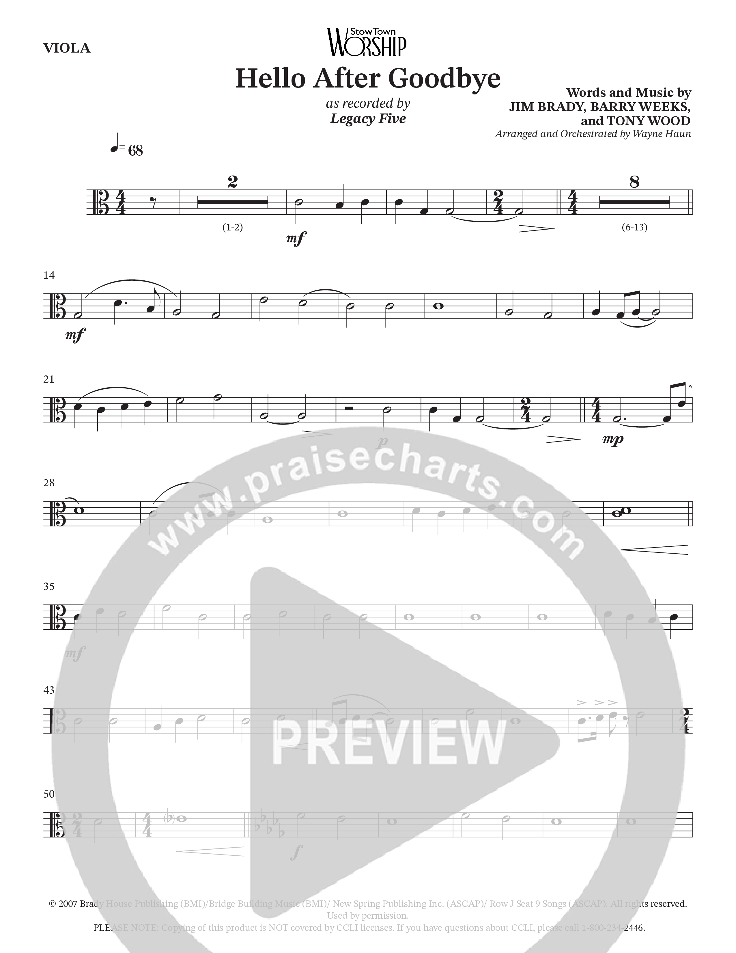Hello After Goodbye (Choral Anthem SATB) Viola (Legacy Five / Arr. Wayne Haun)