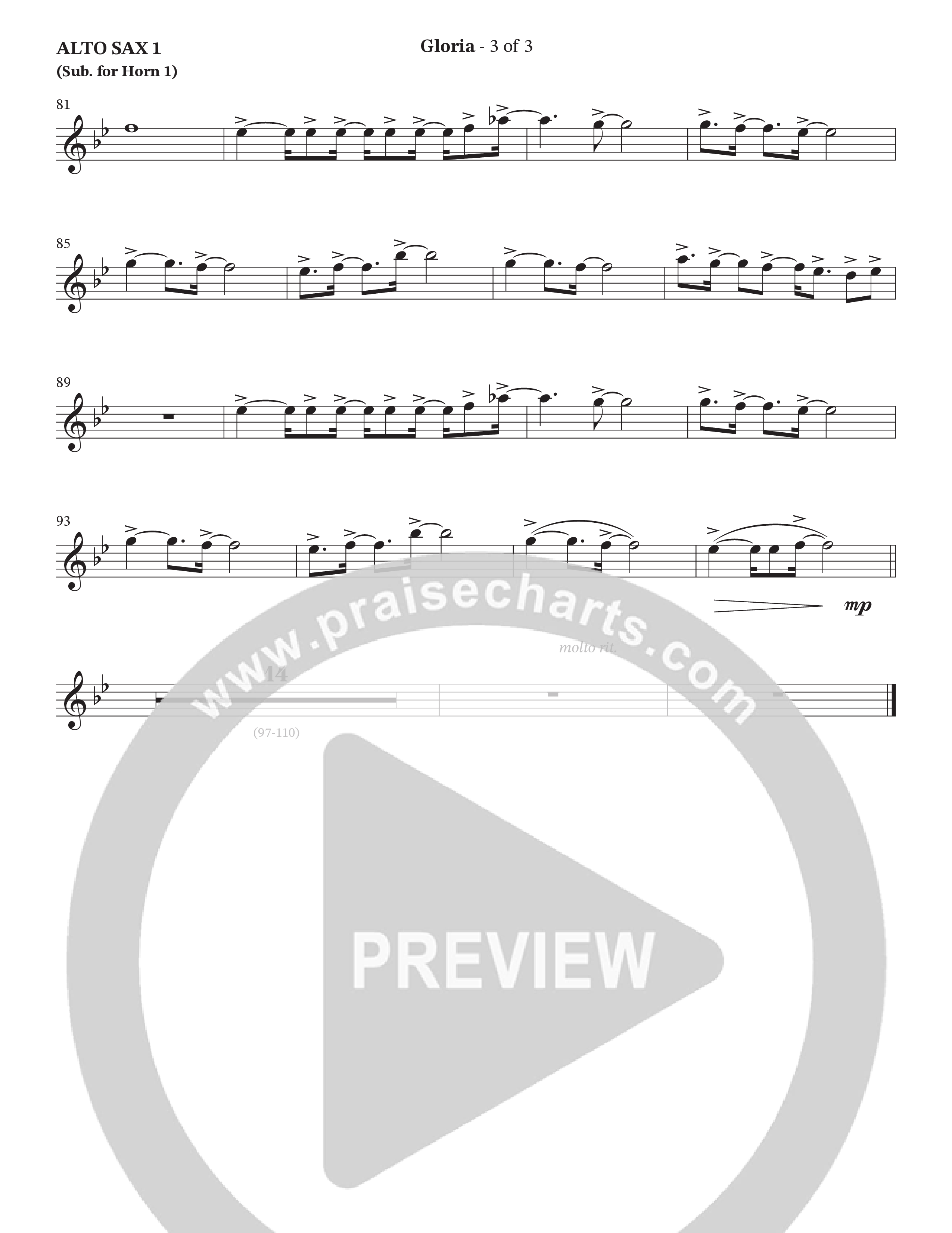 Gloria (Choral Anthem SATB) Alto Sax (The Brooklyn Tabernacle Choir / Arr. Carol Cymbala / Orch. Oliver Wells)