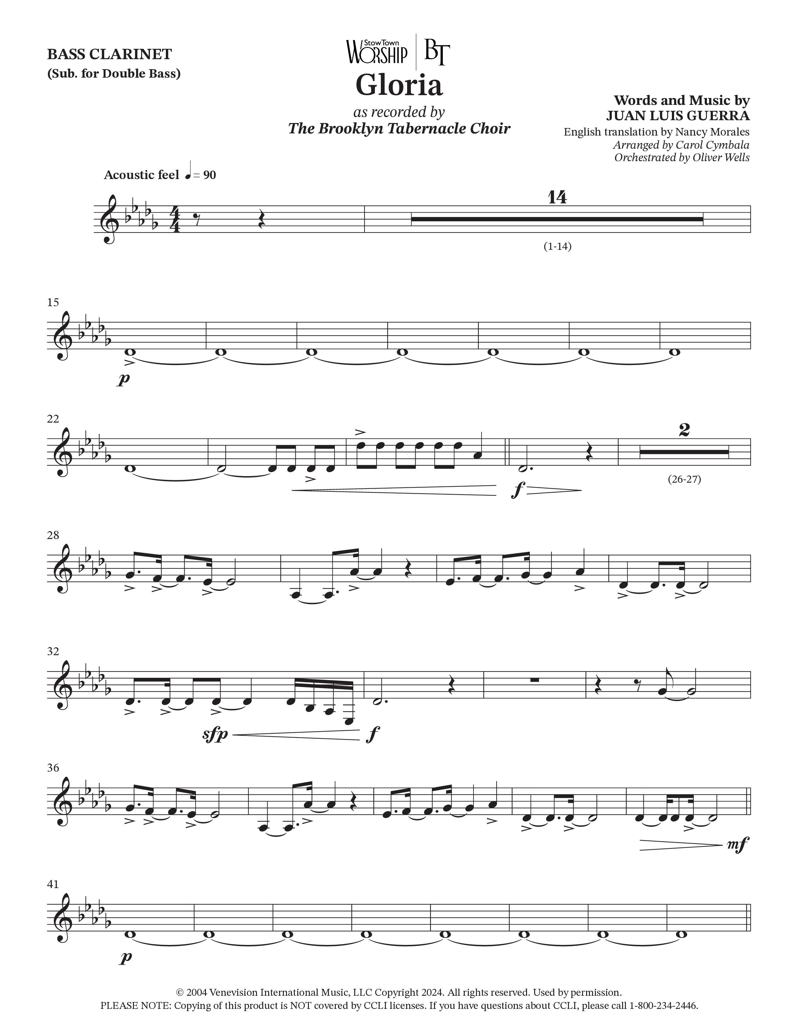 Gloria (Choral Anthem SATB) Bass Clarinet (The Brooklyn Tabernacle Choir / Arr. Carol Cymbala / Orch. Oliver Wells)