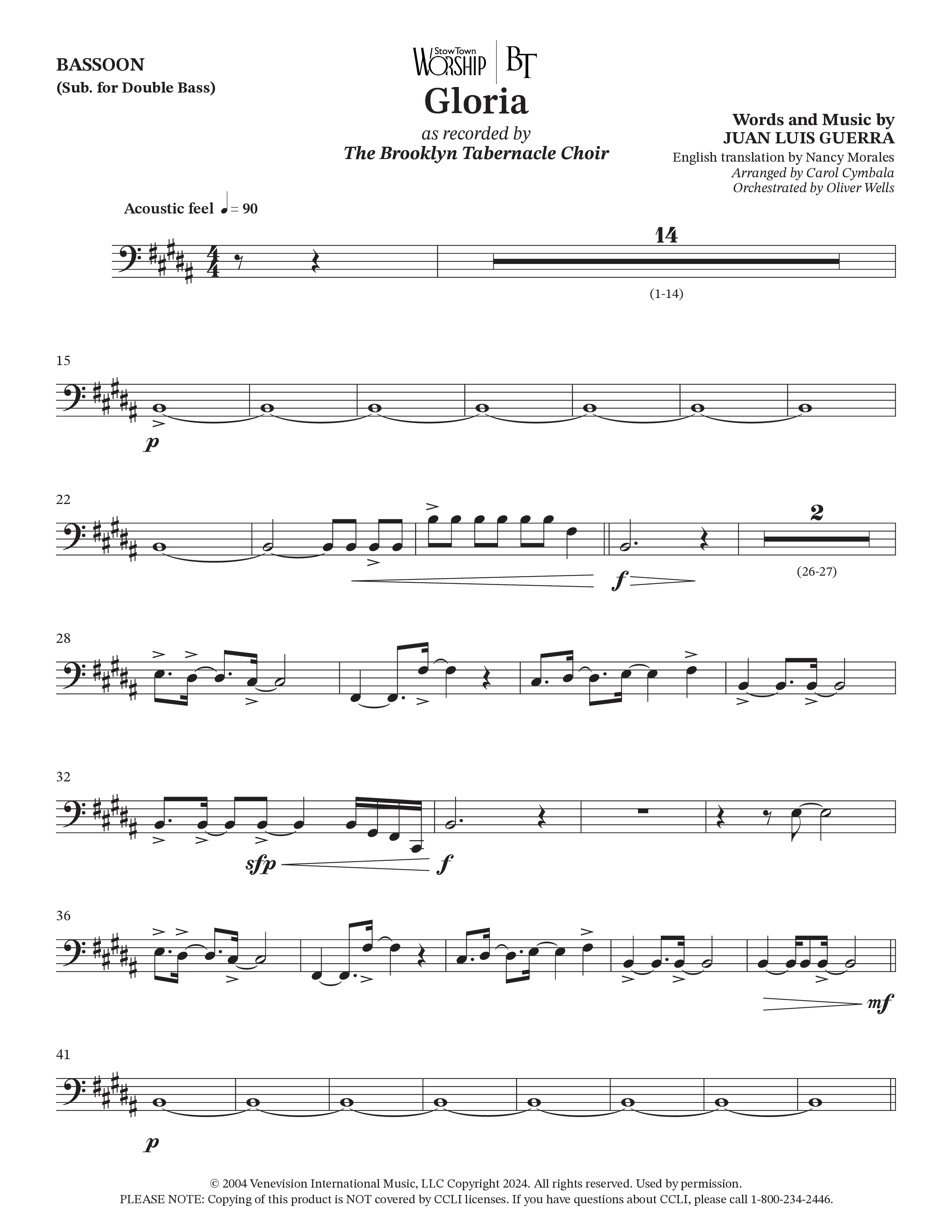 Gloria (Choral Anthem SATB) Bassoon (The Brooklyn Tabernacle Choir / Arr. Carol Cymbala / Orch. Oliver Wells)
