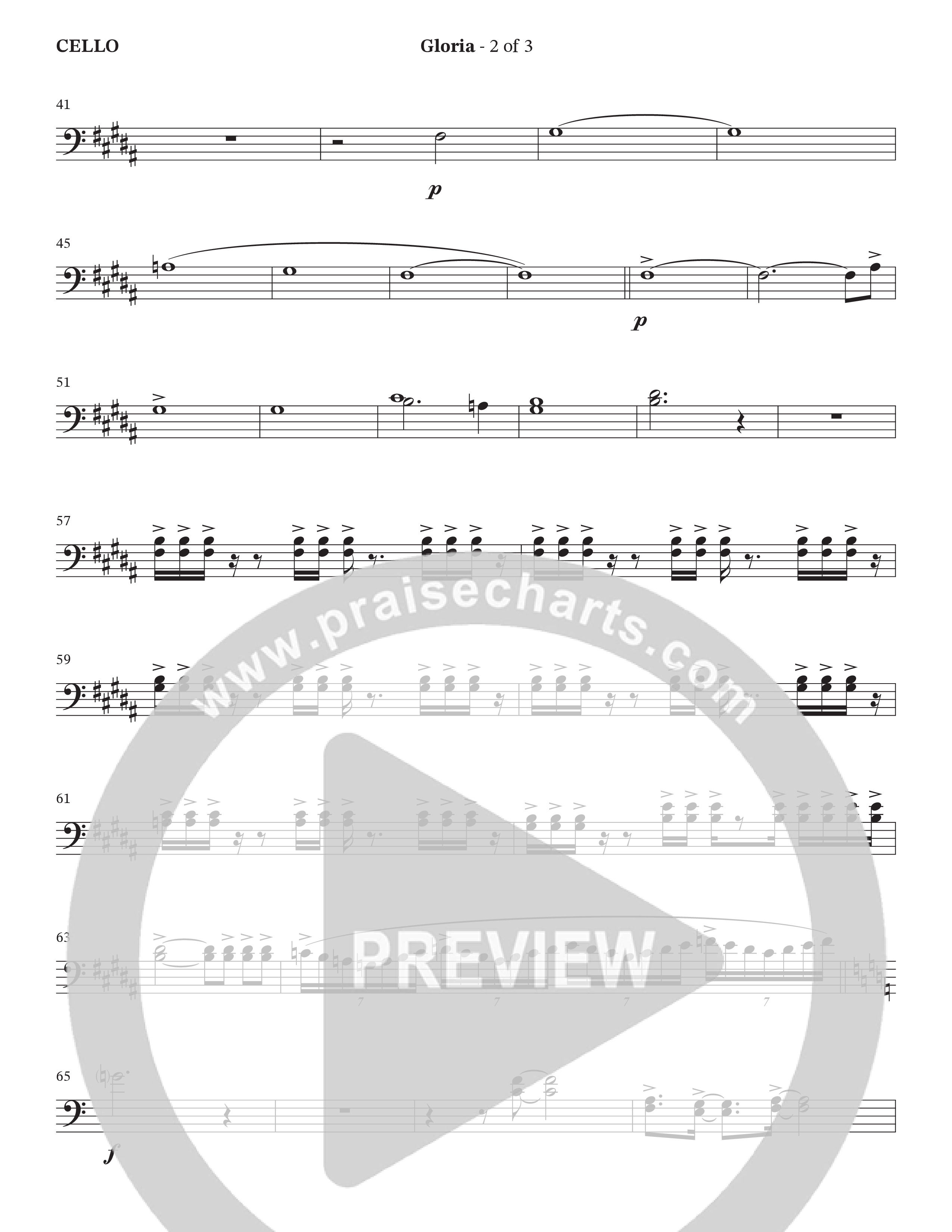Gloria (Choral Anthem SATB) Cello (The Brooklyn Tabernacle Choir / Arr. Carol Cymbala / Orch. Oliver Wells)