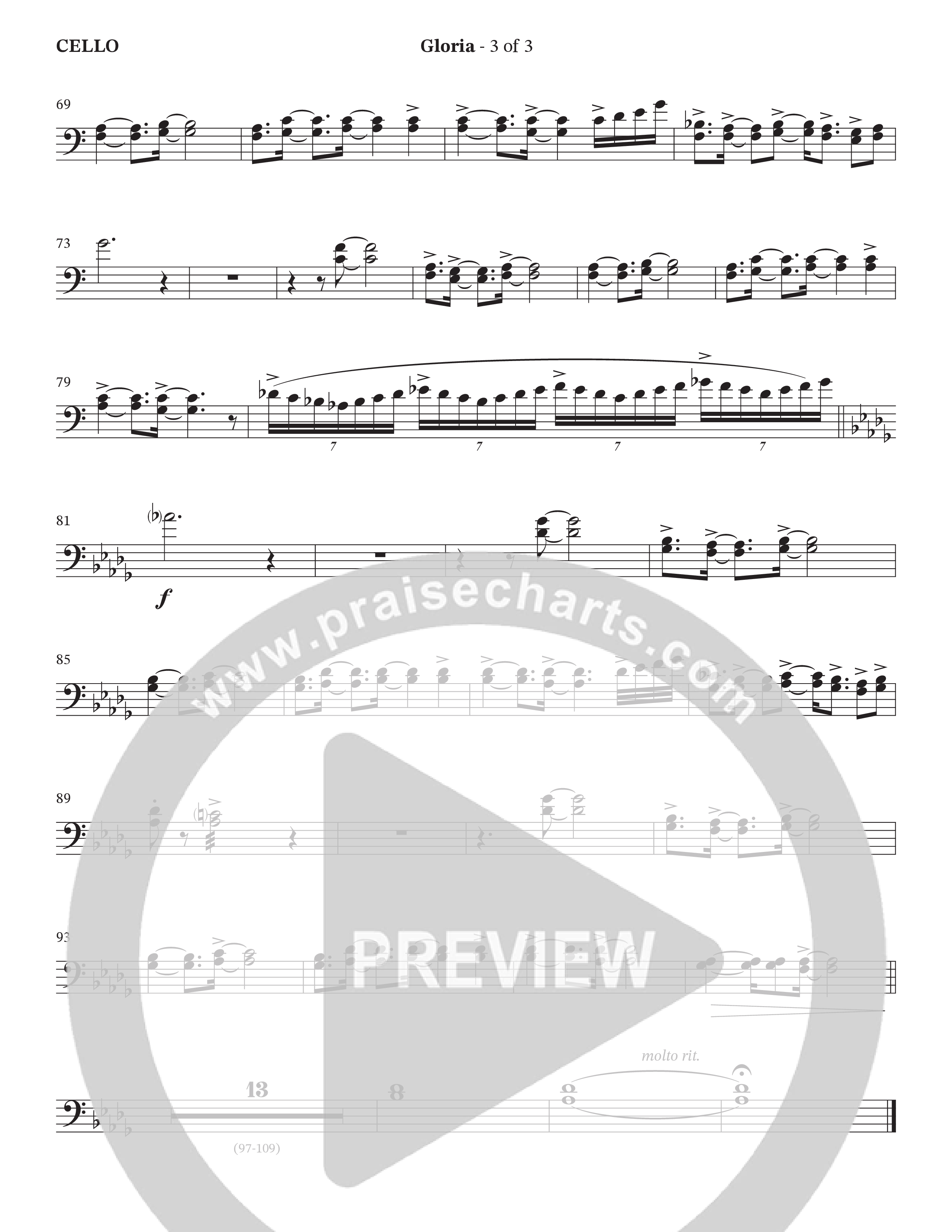 Gloria (Choral Anthem SATB) Cello (The Brooklyn Tabernacle Choir / Arr. Carol Cymbala / Orch. Oliver Wells)