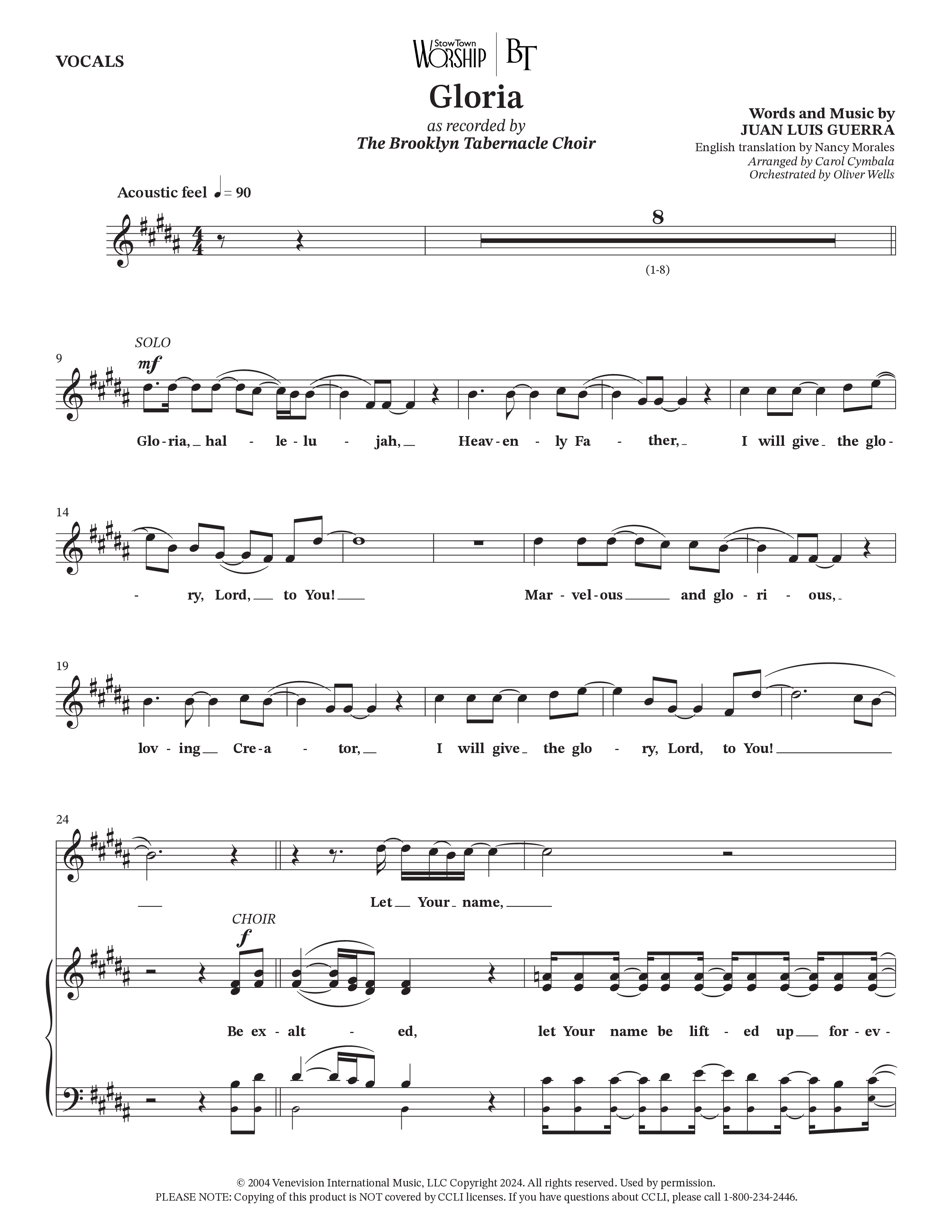 Gloria (Choral Anthem SATB) Choir Sheet (SATB) (The Brooklyn Tabernacle Choir / Arr. Carol Cymbala / Orch. Oliver Wells)