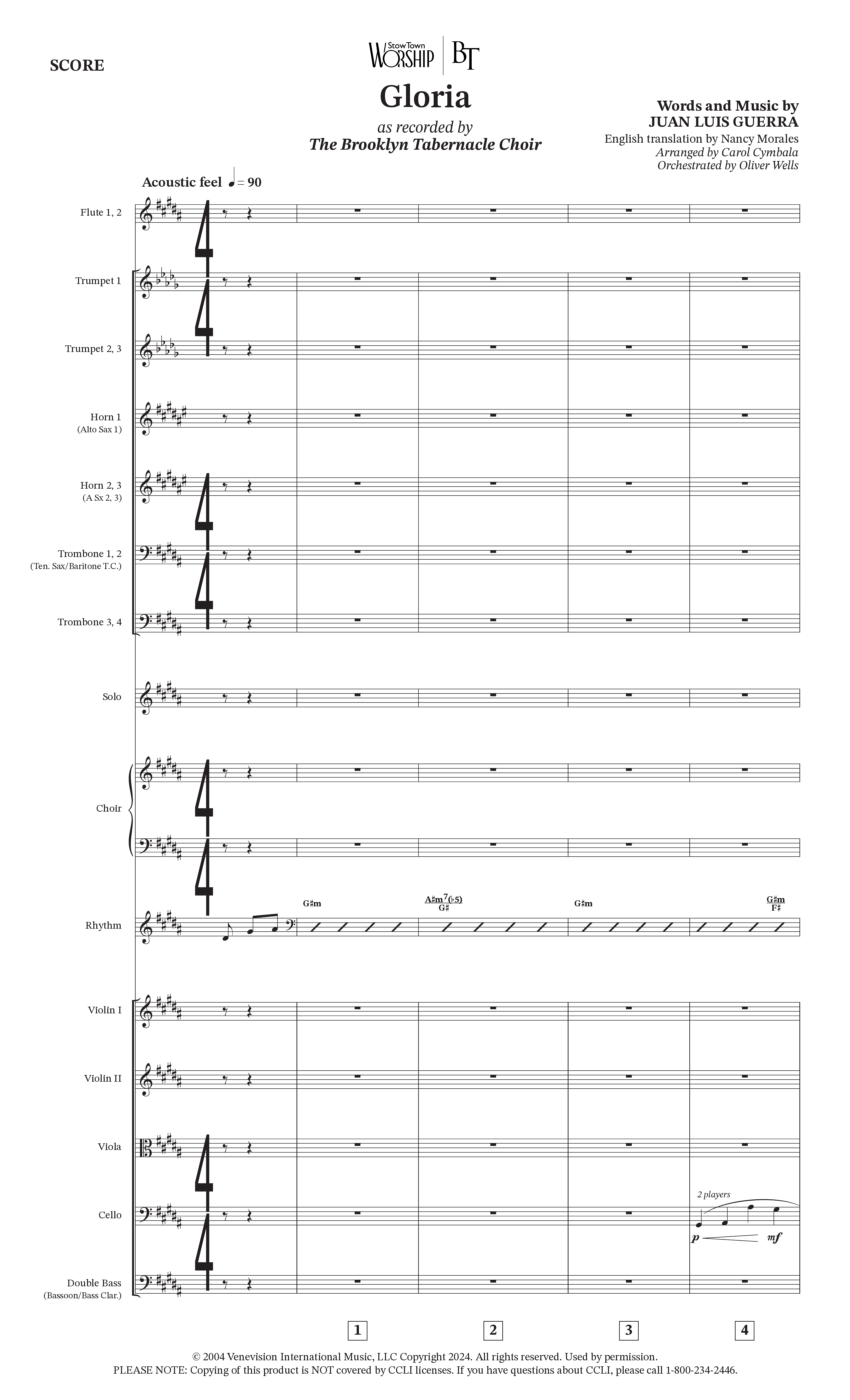 Gloria (Choral Anthem SATB) Orchestration (The Brooklyn Tabernacle Choir / Arr. Carol Cymbala / Orch. Oliver Wells)