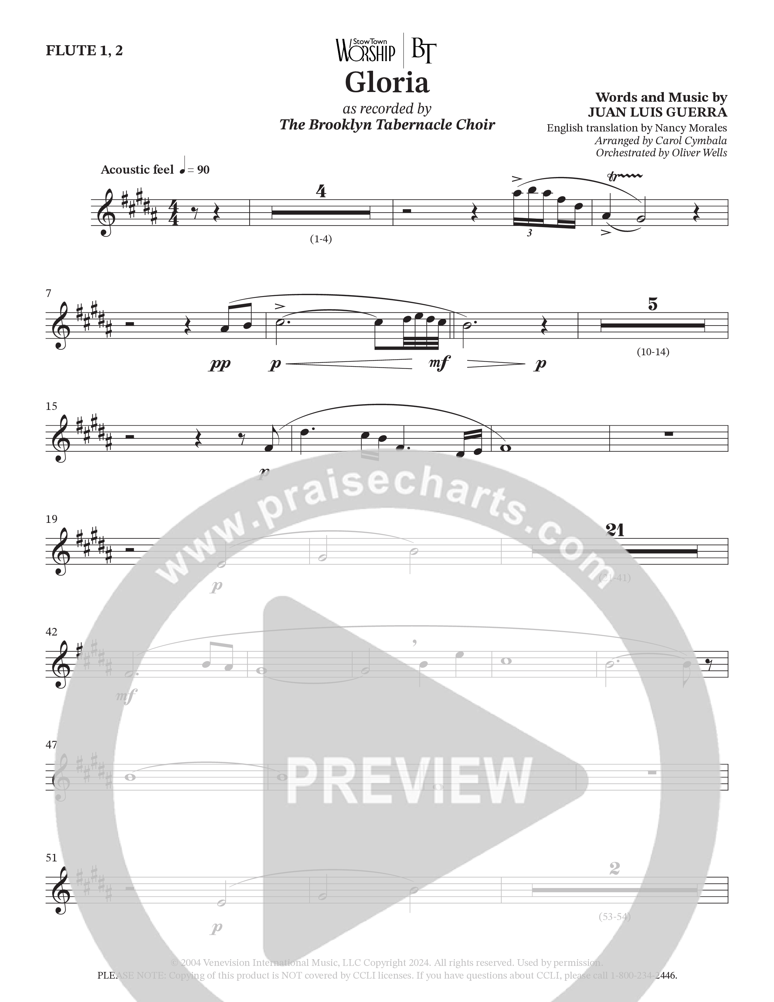 Gloria (Choral Anthem SATB) Flute 1/2 (The Brooklyn Tabernacle Choir / Arr. Carol Cymbala / Orch. Oliver Wells)