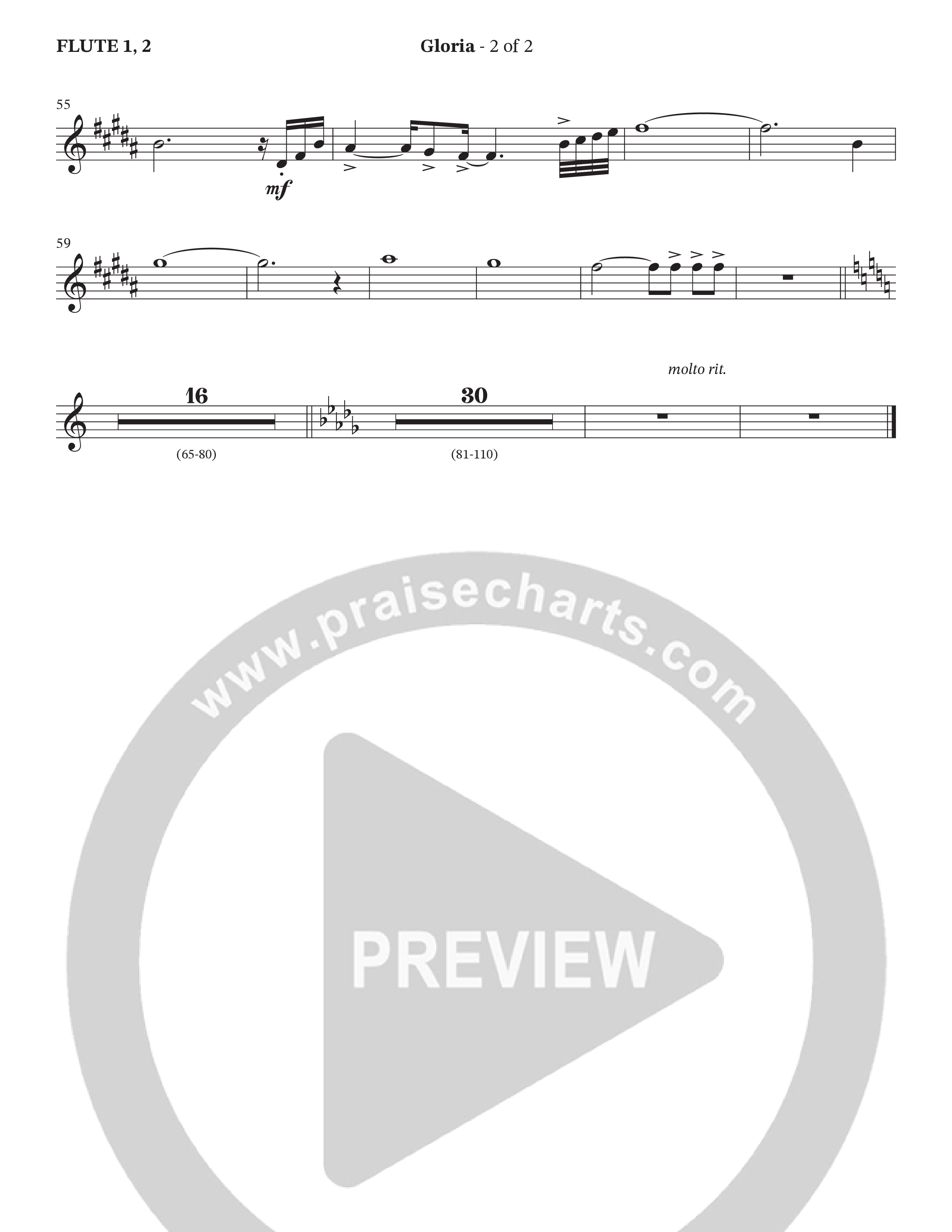 Gloria (Choral Anthem SATB) Flute 1/2 (The Brooklyn Tabernacle Choir / Arr. Carol Cymbala / Orch. Oliver Wells)
