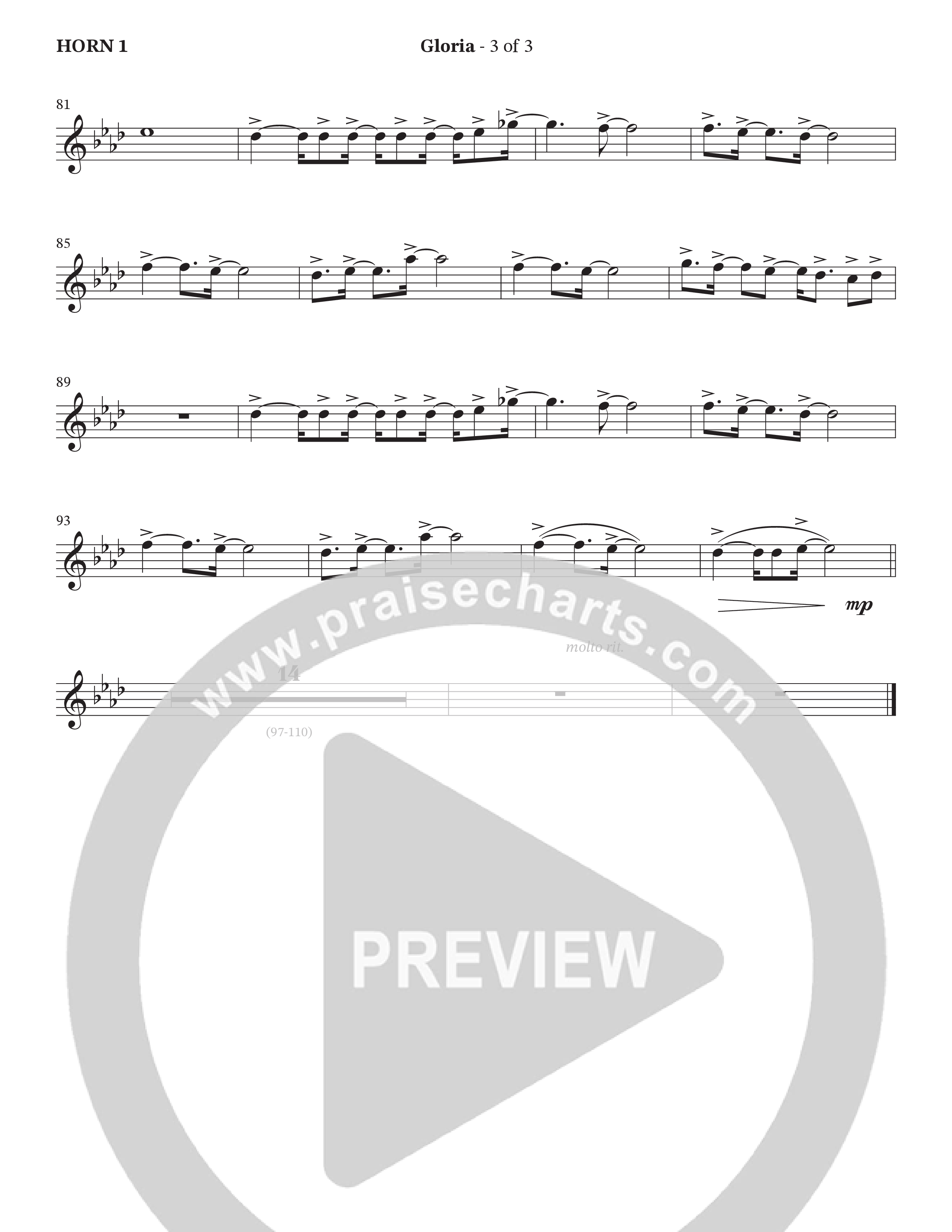 Gloria (Choral Anthem SATB) French Horn (The Brooklyn Tabernacle Choir / Arr. Carol Cymbala / Orch. Oliver Wells)