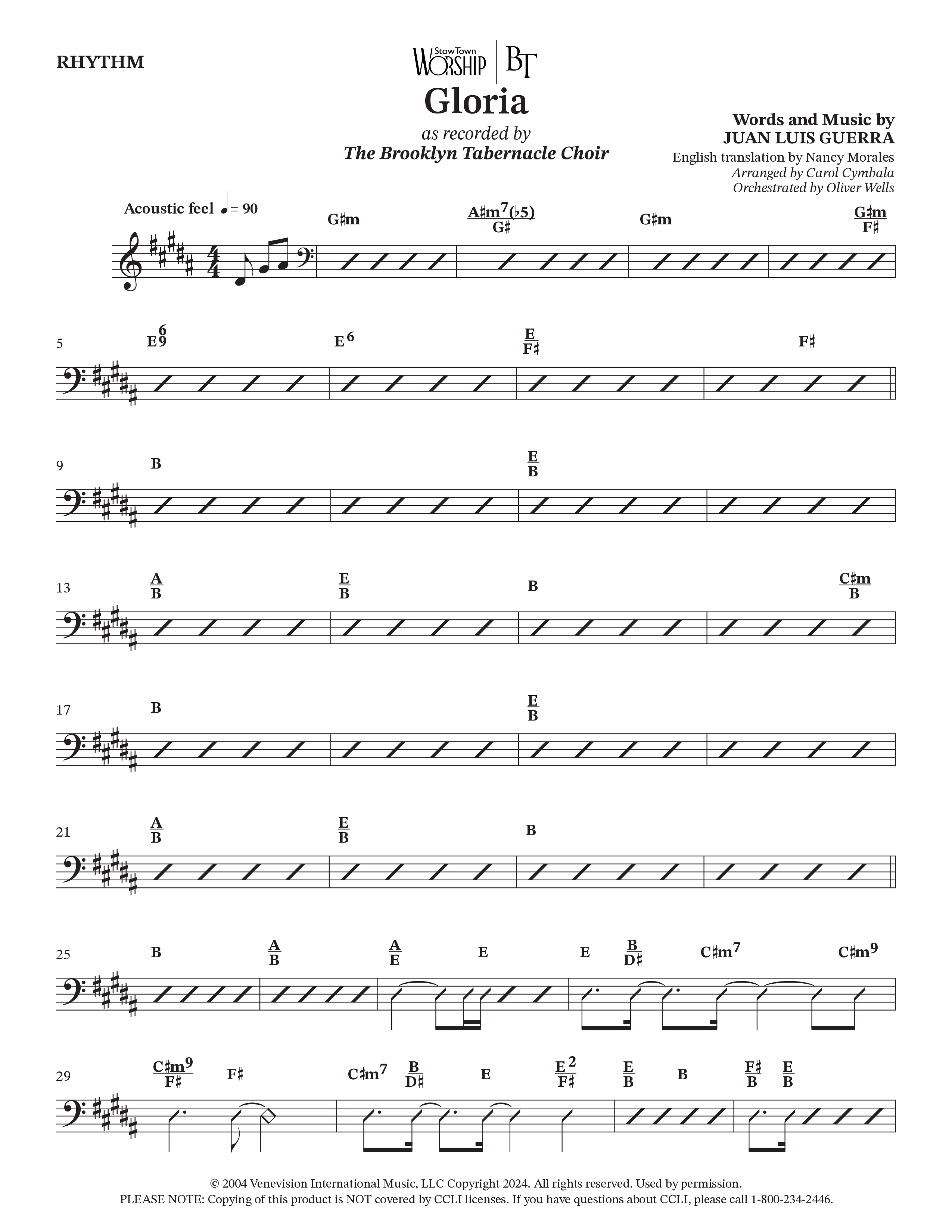 Gloria (Choral Anthem SATB) Rhythm Chart (The Brooklyn Tabernacle Choir / Arr. Carol Cymbala / Orch. Oliver Wells)