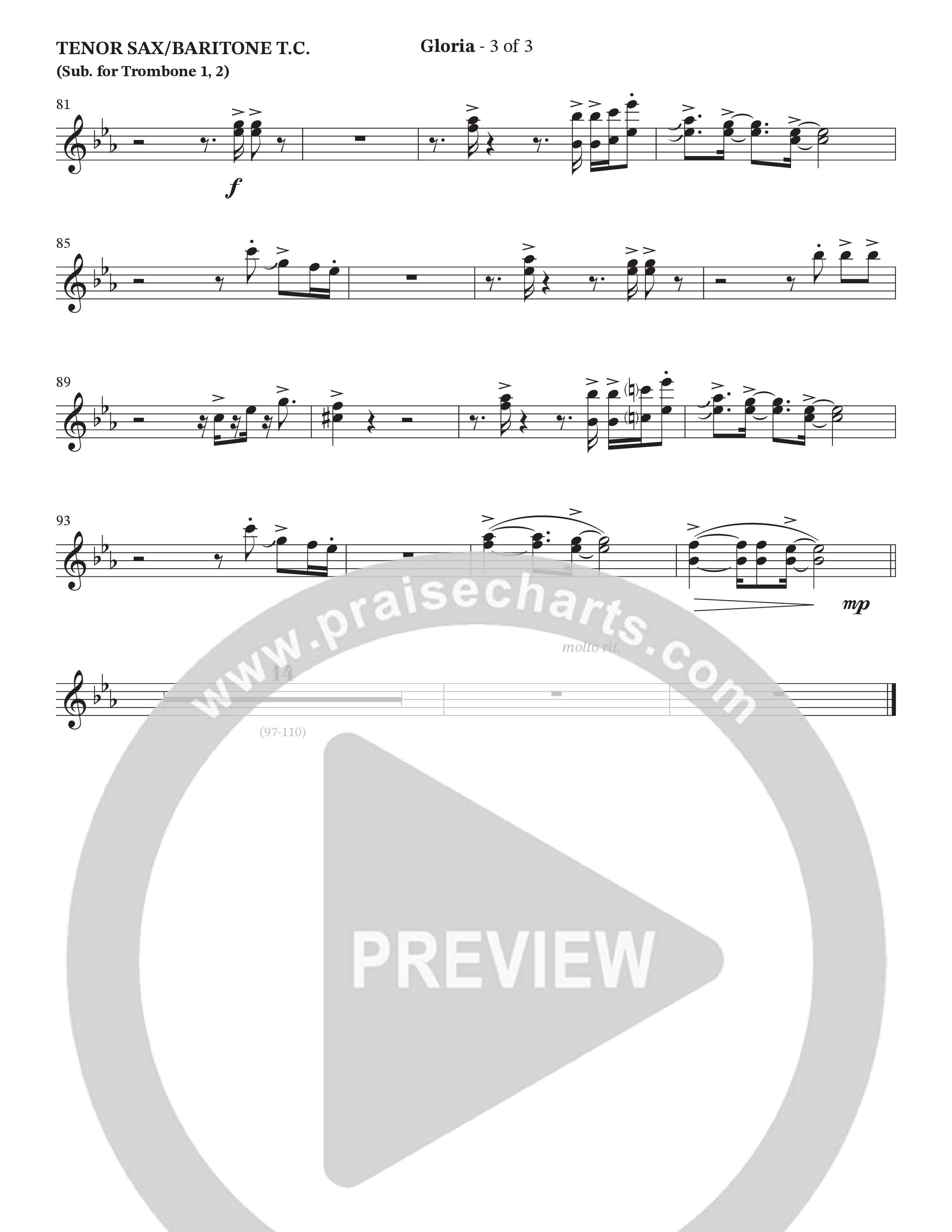 Gloria (Choral Anthem SATB) Tenor Sax/Baritone T.C. (The Brooklyn Tabernacle Choir / Arr. Carol Cymbala / Orch. Oliver Wells)
