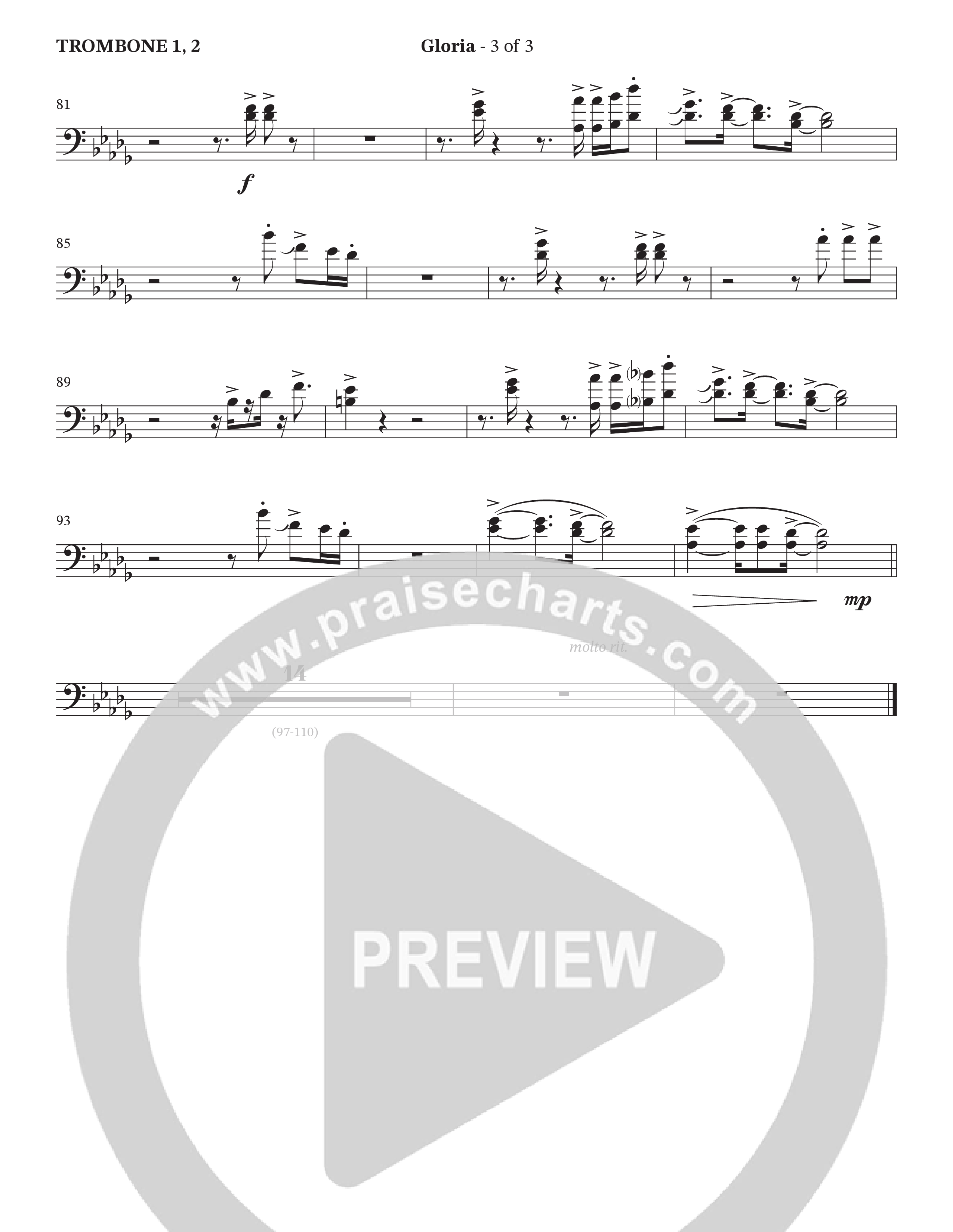 Gloria (Choral Anthem SATB) Trombone (The Brooklyn Tabernacle Choir / Arr. Carol Cymbala / Orch. Oliver Wells)
