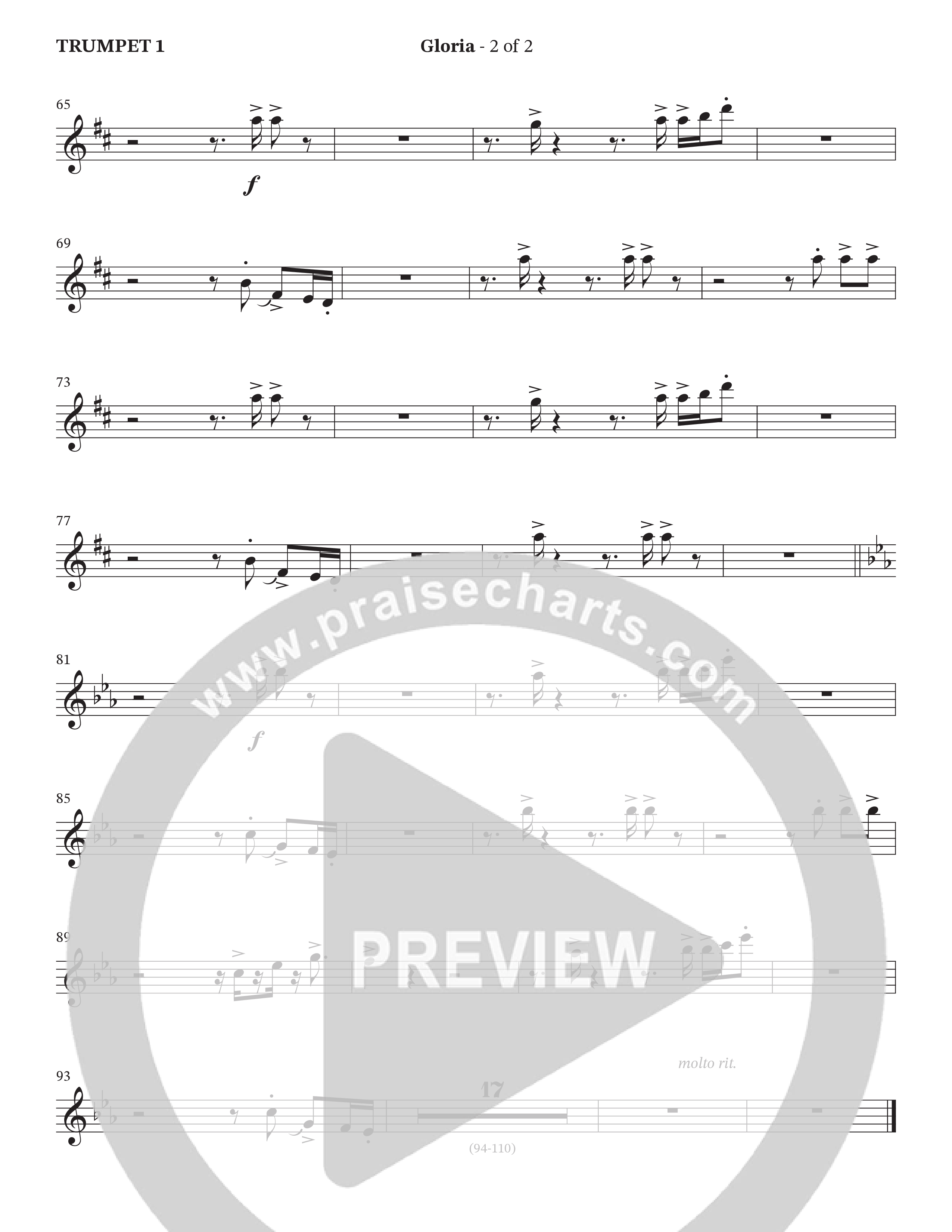 Gloria (Choral Anthem SATB) Trumpet 1 (The Brooklyn Tabernacle Choir / Arr. Carol Cymbala / Orch. Oliver Wells)