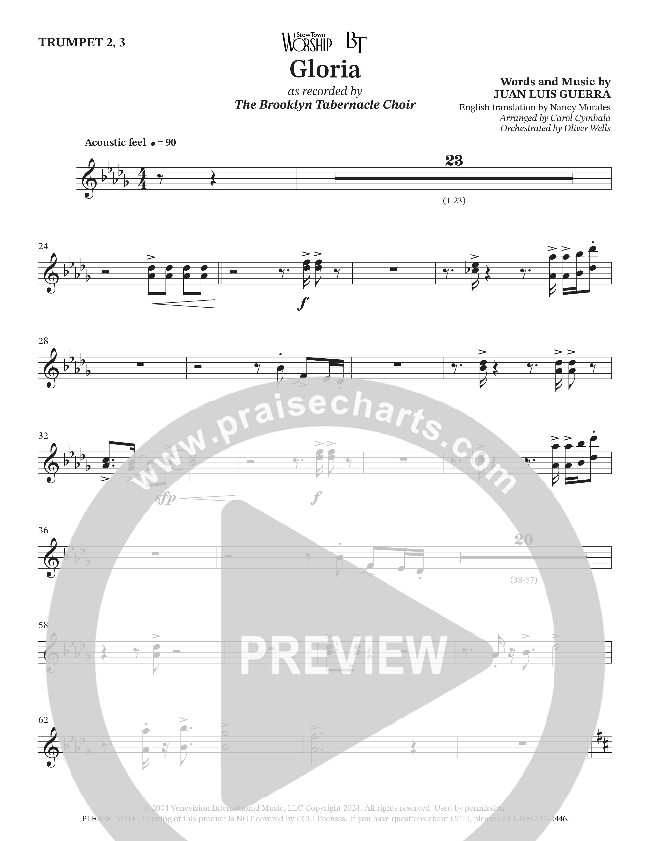 Gloria (Choral Anthem SATB) Trumpet 2/3 (The Brooklyn Tabernacle Choir / Arr. Carol Cymbala / Orch. Oliver Wells)