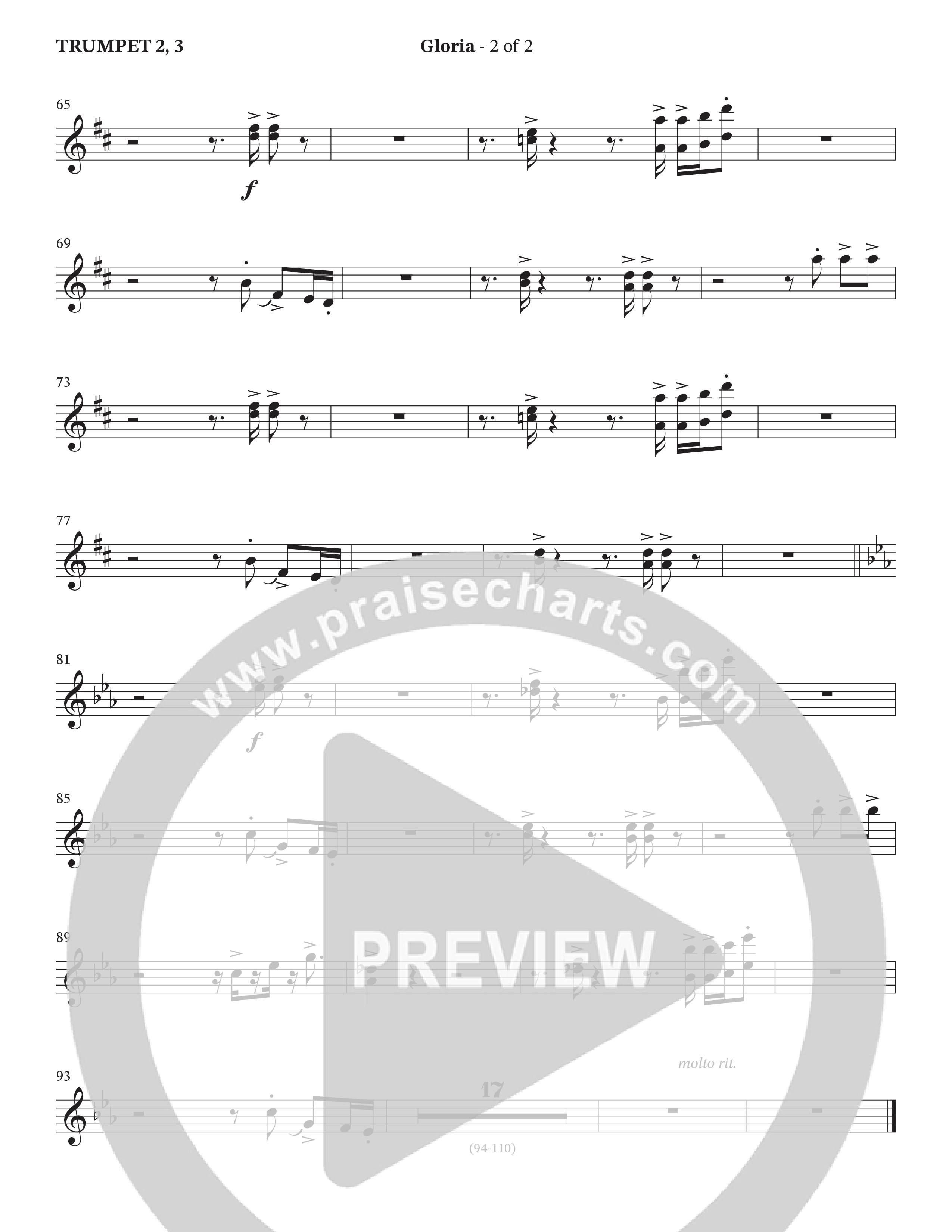 Gloria (Choral Anthem SATB) Trumpet 2/3 (The Brooklyn Tabernacle Choir / Arr. Carol Cymbala / Orch. Oliver Wells)