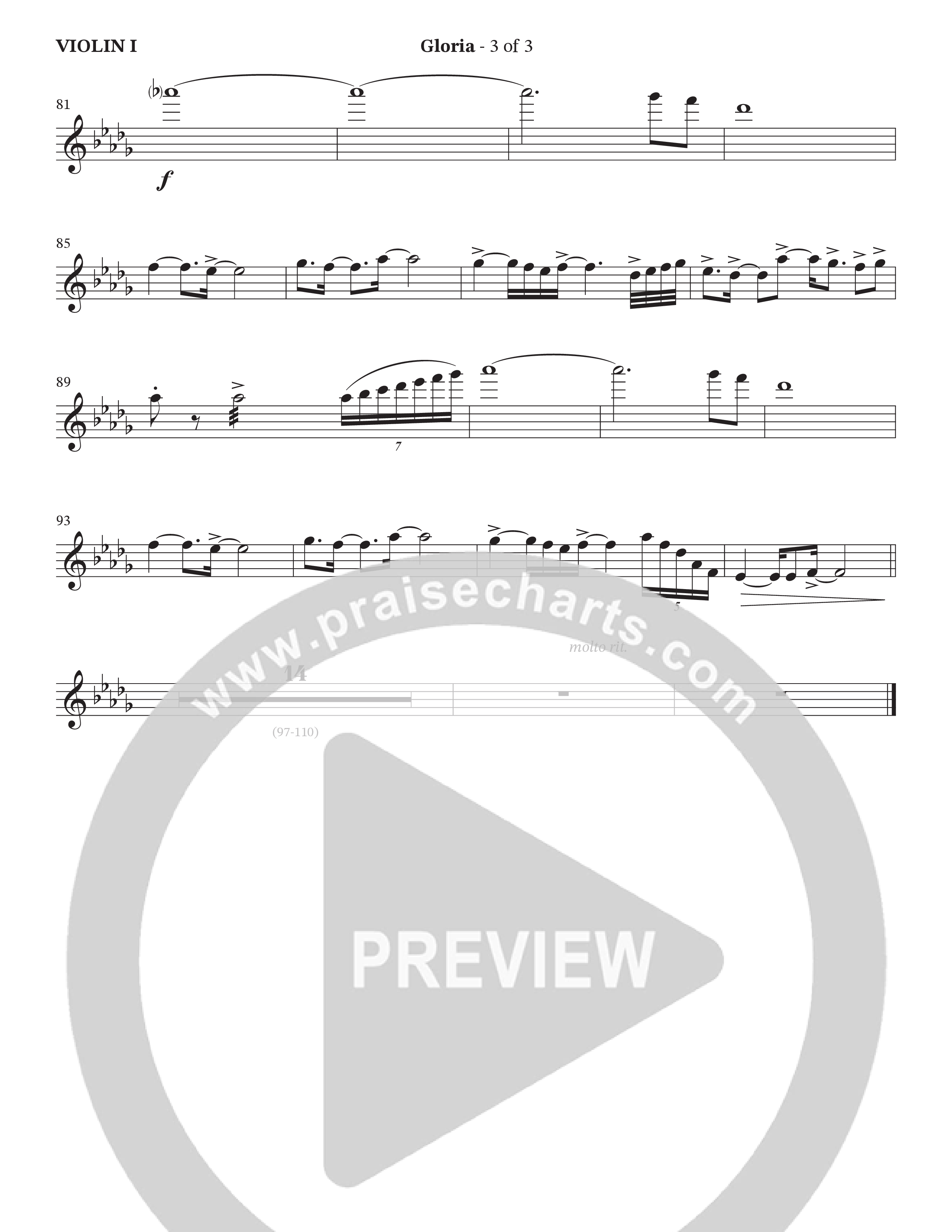 Gloria (Choral Anthem SATB) Violin 1 (The Brooklyn Tabernacle Choir / Arr. Carol Cymbala / Orch. Oliver Wells)