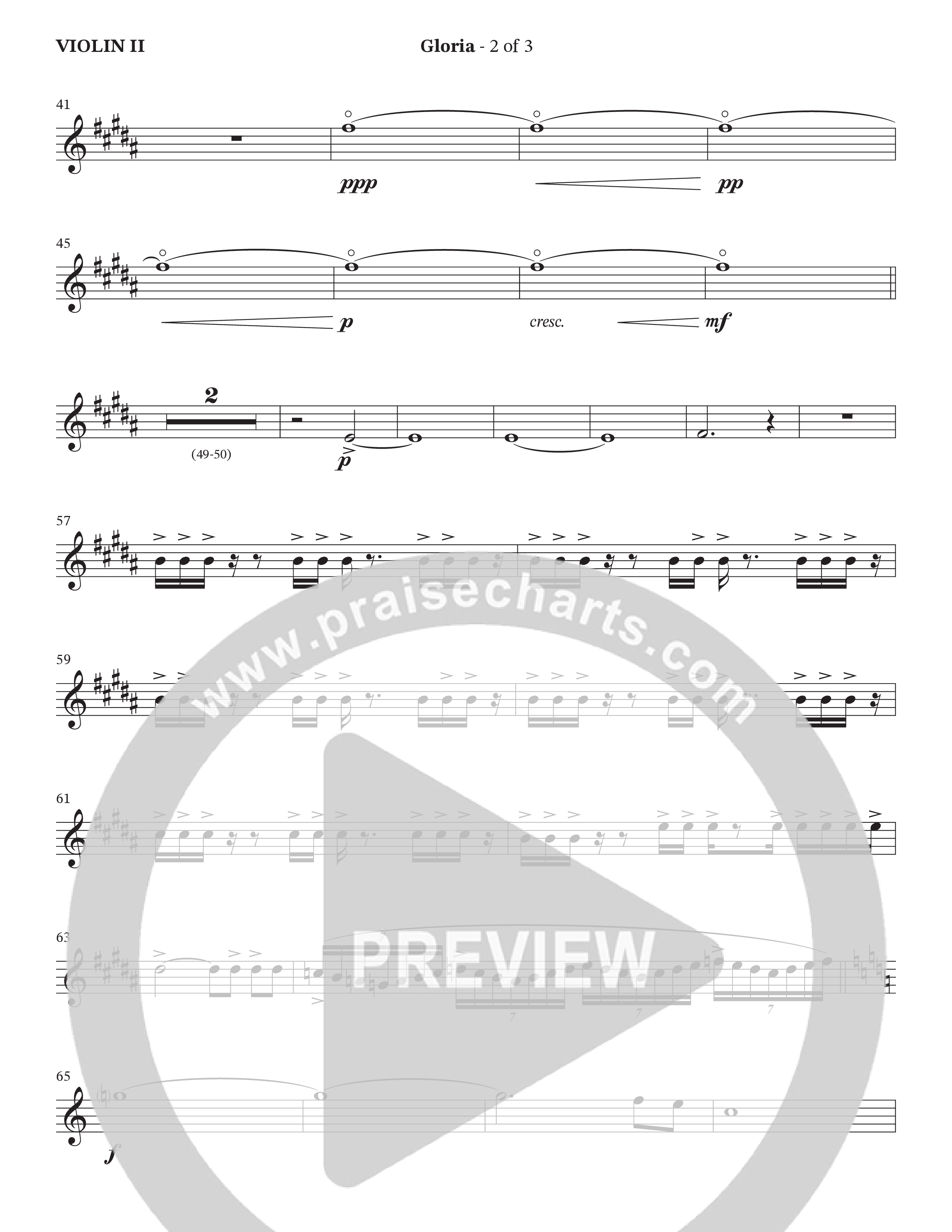 Gloria (Choral Anthem SATB) Violin 2 (The Brooklyn Tabernacle Choir / Arr. Carol Cymbala / Orch. Oliver Wells)