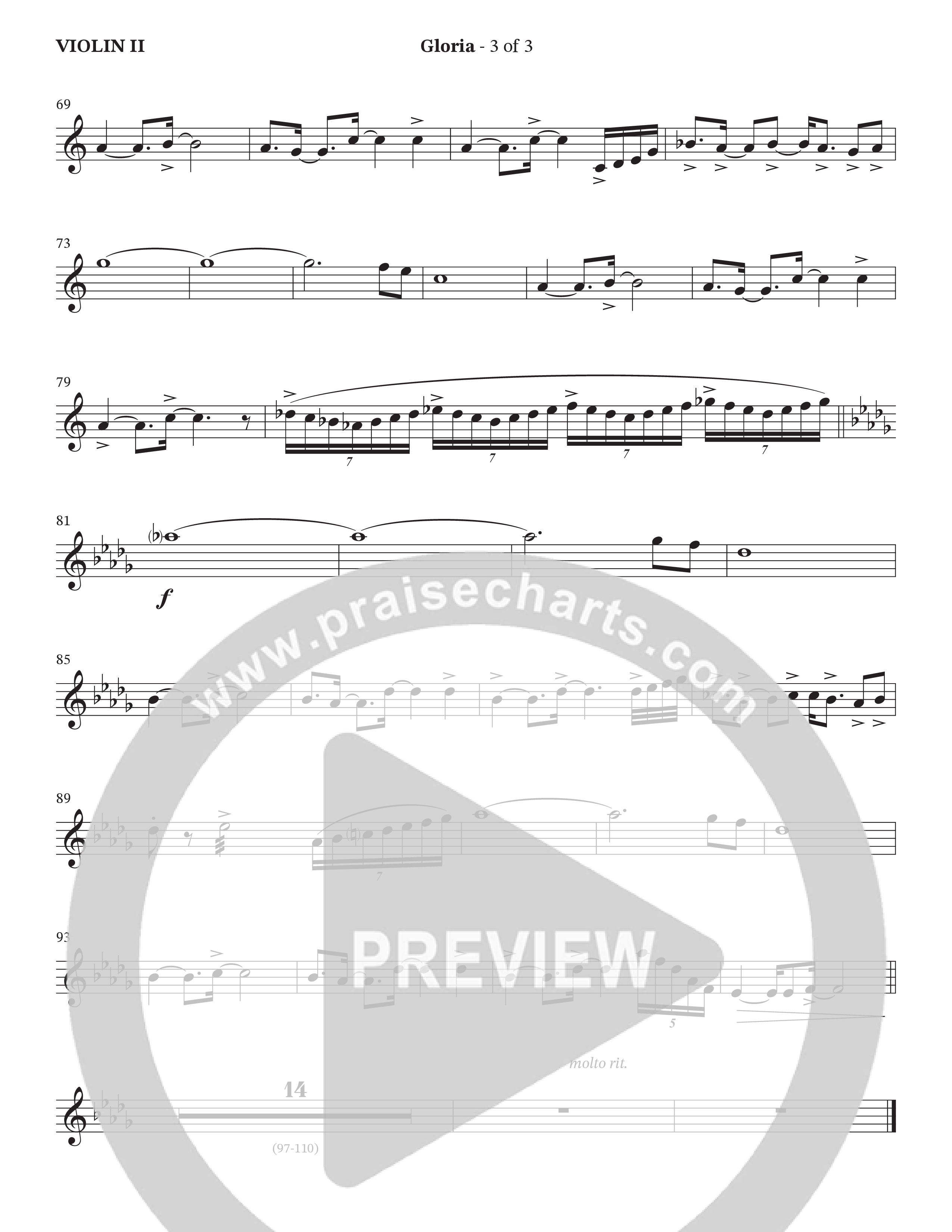 Gloria (Choral Anthem SATB) Violin 2 (The Brooklyn Tabernacle Choir / Arr. Carol Cymbala / Orch. Oliver Wells)