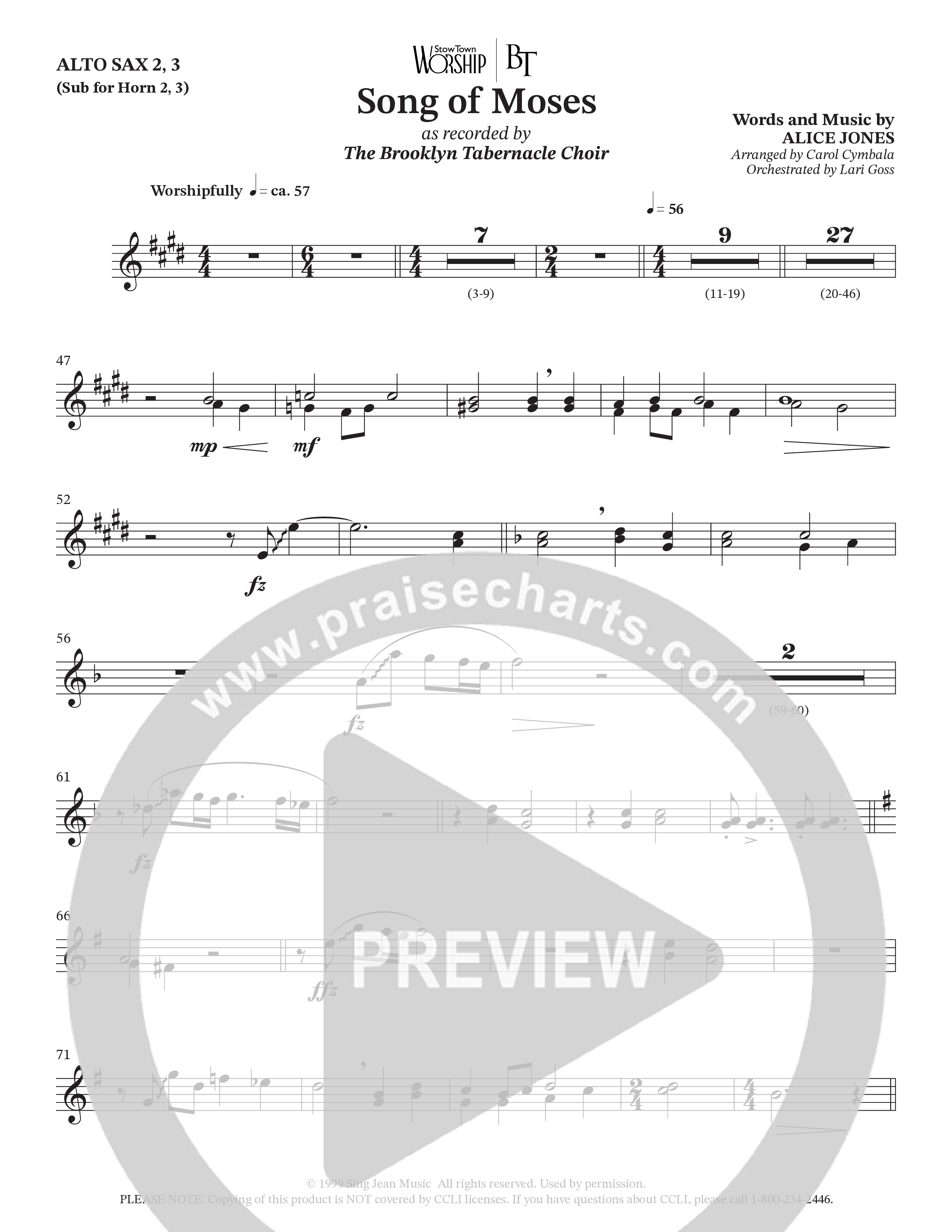 Song Of Moses (Choral Anthem SATB) Alto Sax (The Brooklyn Tabernacle Choir / Arr. Carol Cymbala / Orch. Lari Goss)