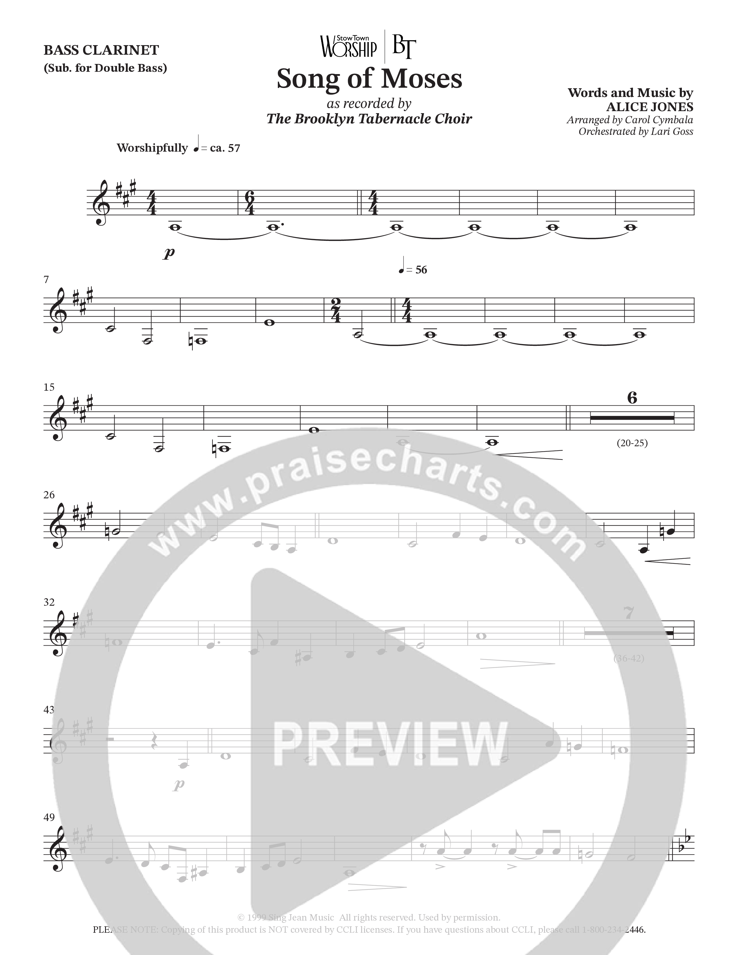 Song Of Moses (Choral Anthem SATB) Bass Clarinet (The Brooklyn Tabernacle Choir / Arr. Carol Cymbala / Orch. Lari Goss)