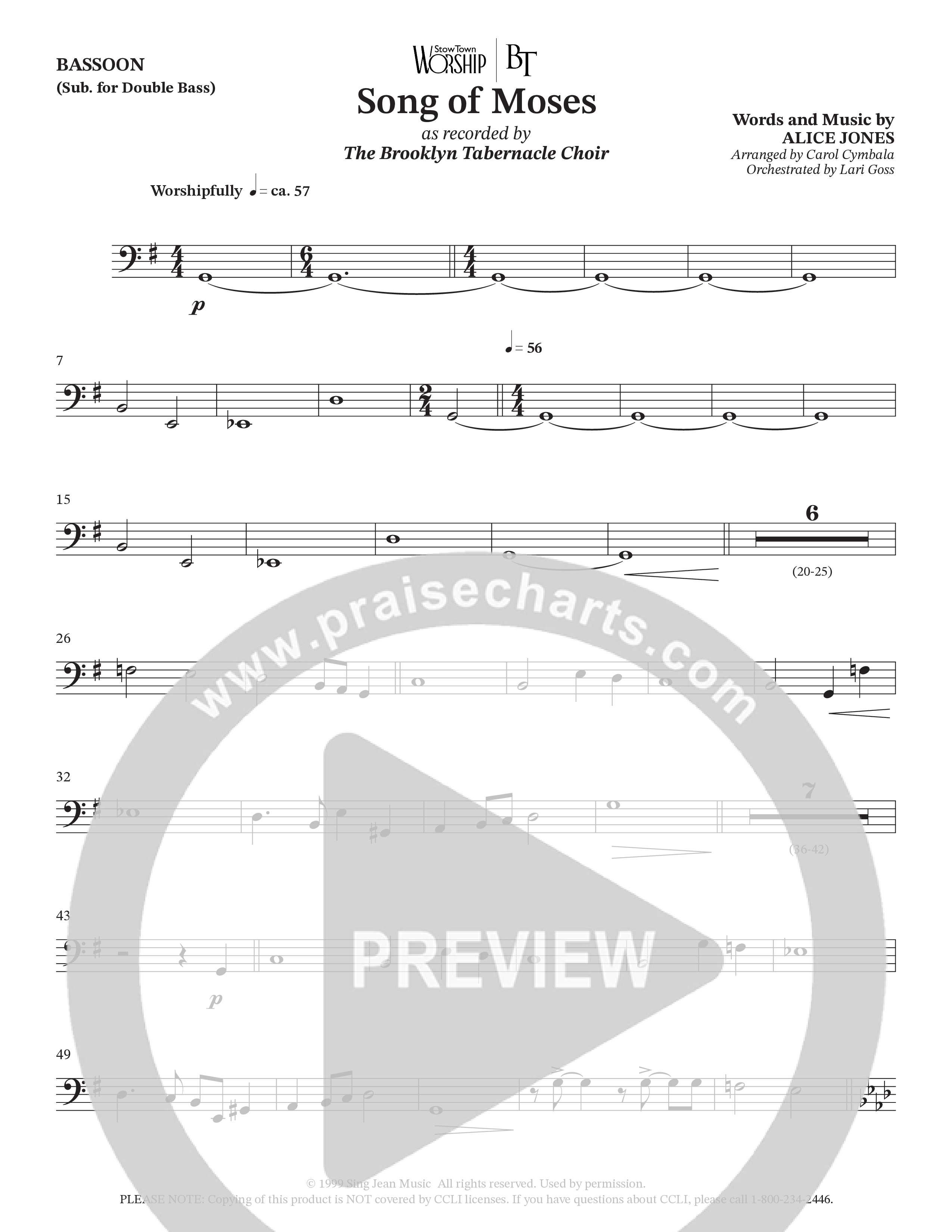 Song Of Moses (Choral Anthem SATB) Bassoon (The Brooklyn Tabernacle Choir / Arr. Carol Cymbala / Orch. Lari Goss)