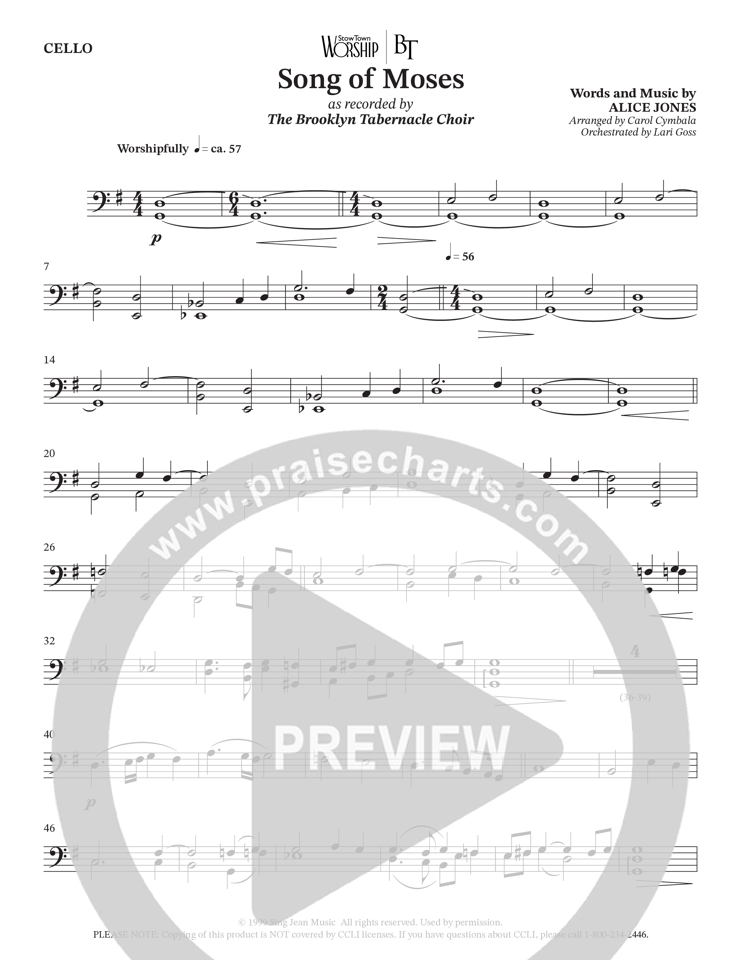 Song Of Moses (Choral Anthem SATB) Cello (The Brooklyn Tabernacle Choir / Arr. Carol Cymbala / Orch. Lari Goss)