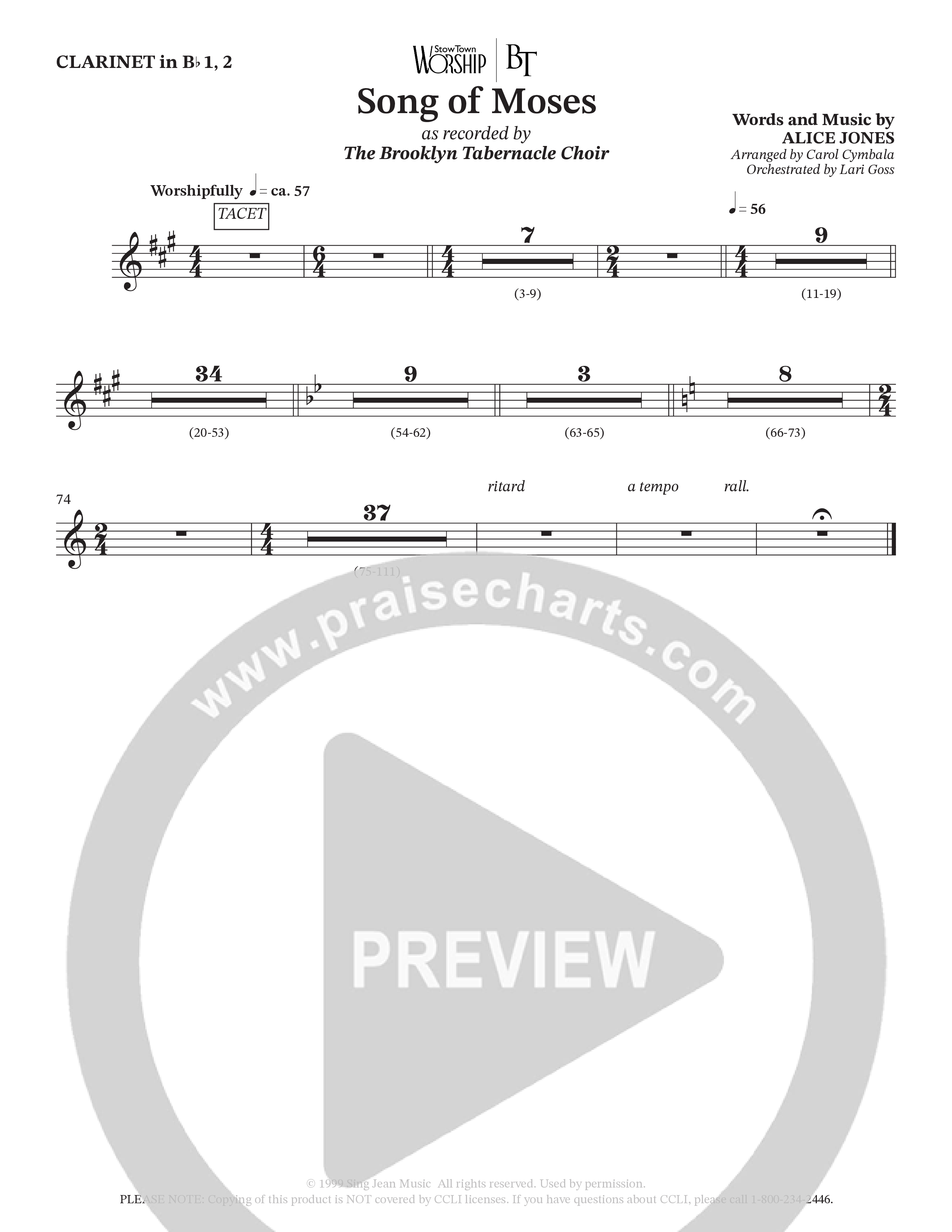 Song Of Moses (Choral Anthem SATB) Clarinet (The Brooklyn Tabernacle Choir / Arr. Carol Cymbala / Orch. Lari Goss)