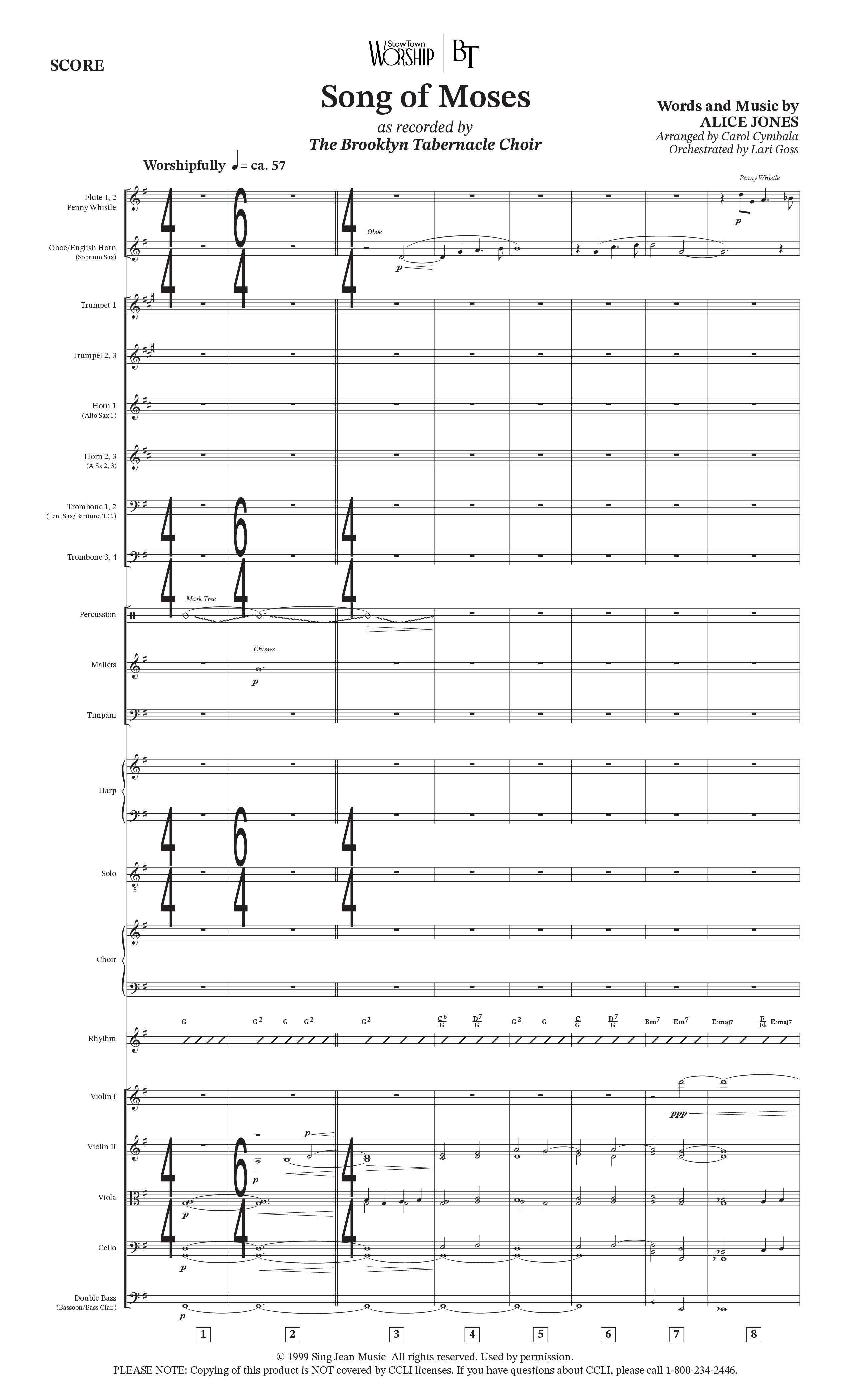 Song Of Moses (Choral Anthem SATB) Orchestration (The Brooklyn Tabernacle Choir / Arr. Carol Cymbala / Orch. Lari Goss)