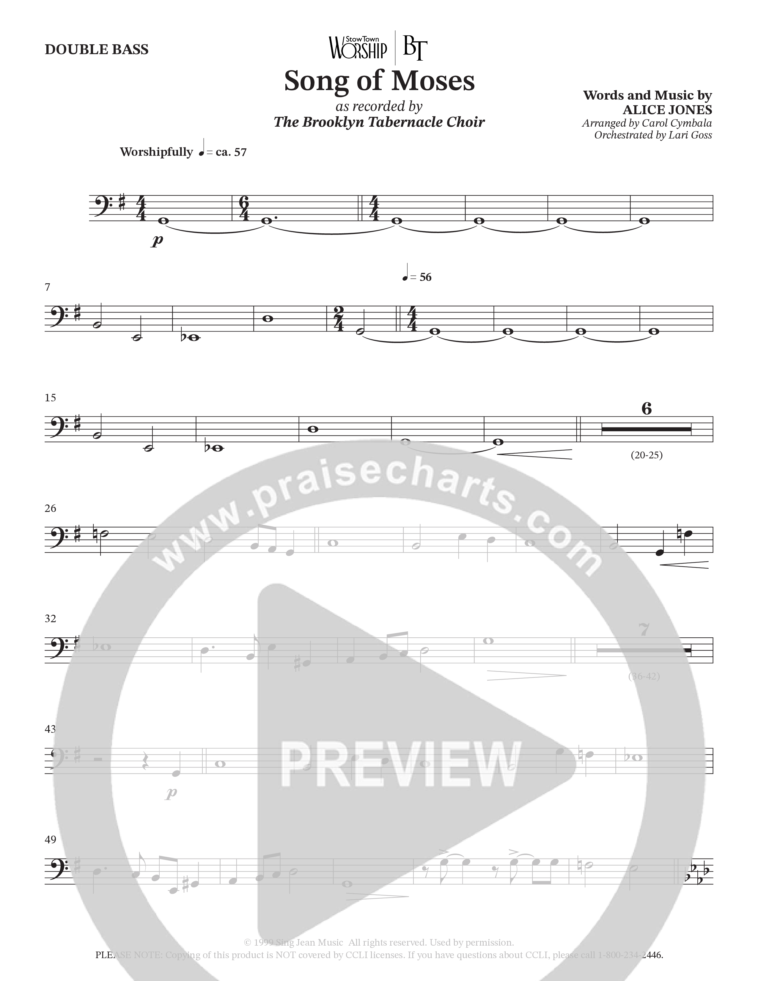 Song Of Moses (Choral Anthem SATB) Double Bass (The Brooklyn Tabernacle Choir / Arr. Carol Cymbala / Orch. Lari Goss)