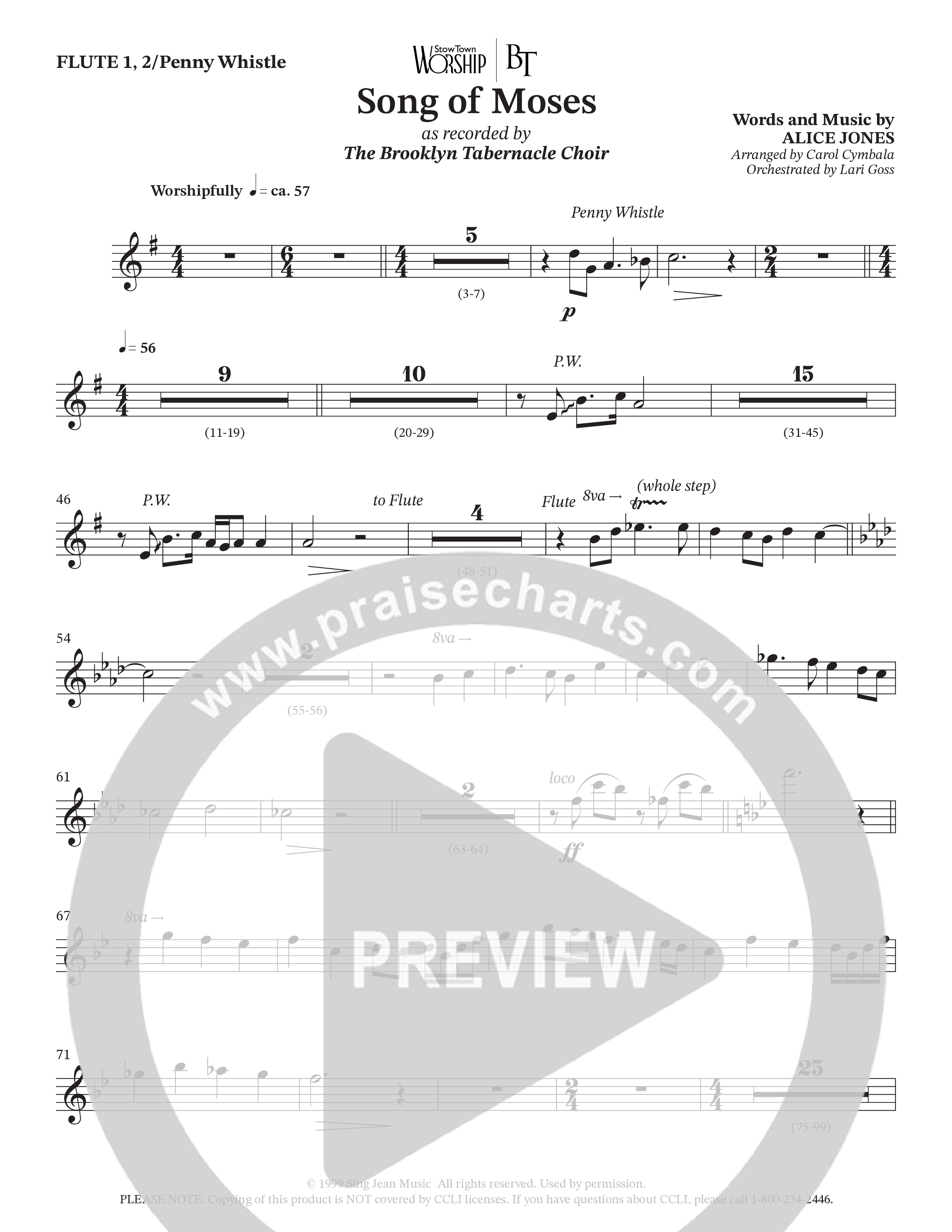 Song Of Moses (Choral Anthem SATB) Flute (The Brooklyn Tabernacle Choir / Arr. Carol Cymbala / Orch. Lari Goss)