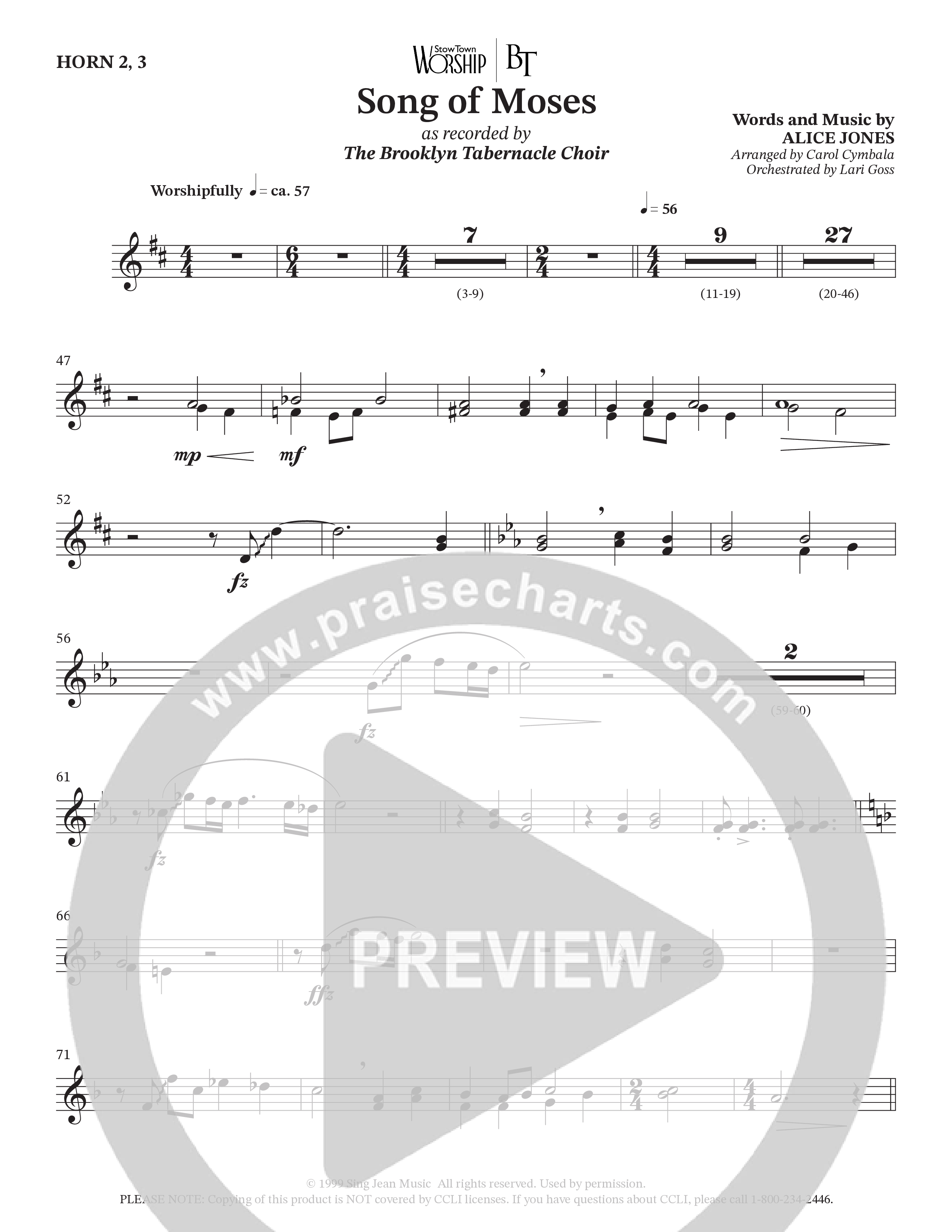 Song Of Moses (Choral Anthem SATB) French Horn (The Brooklyn Tabernacle Choir / Arr. Carol Cymbala / Orch. Lari Goss)